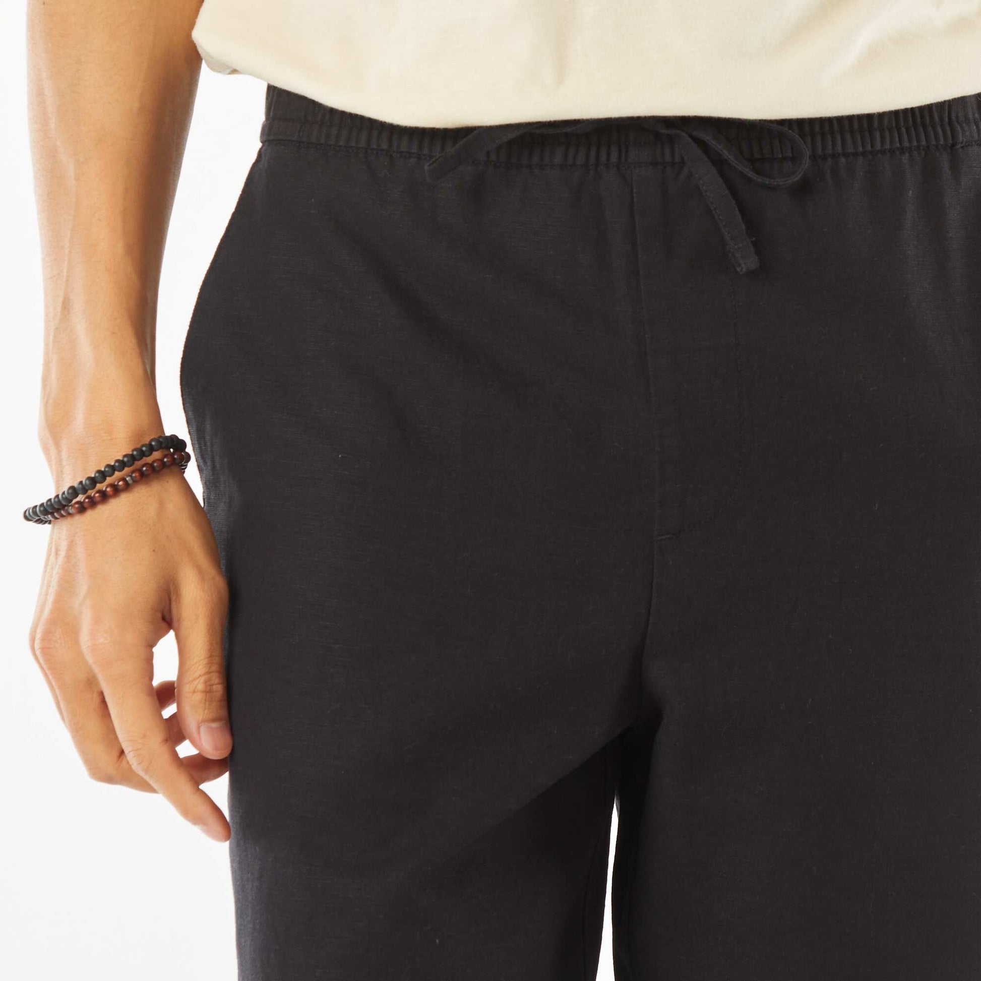 Pantalon avec taille élastiquée et liens à nouer NOIR