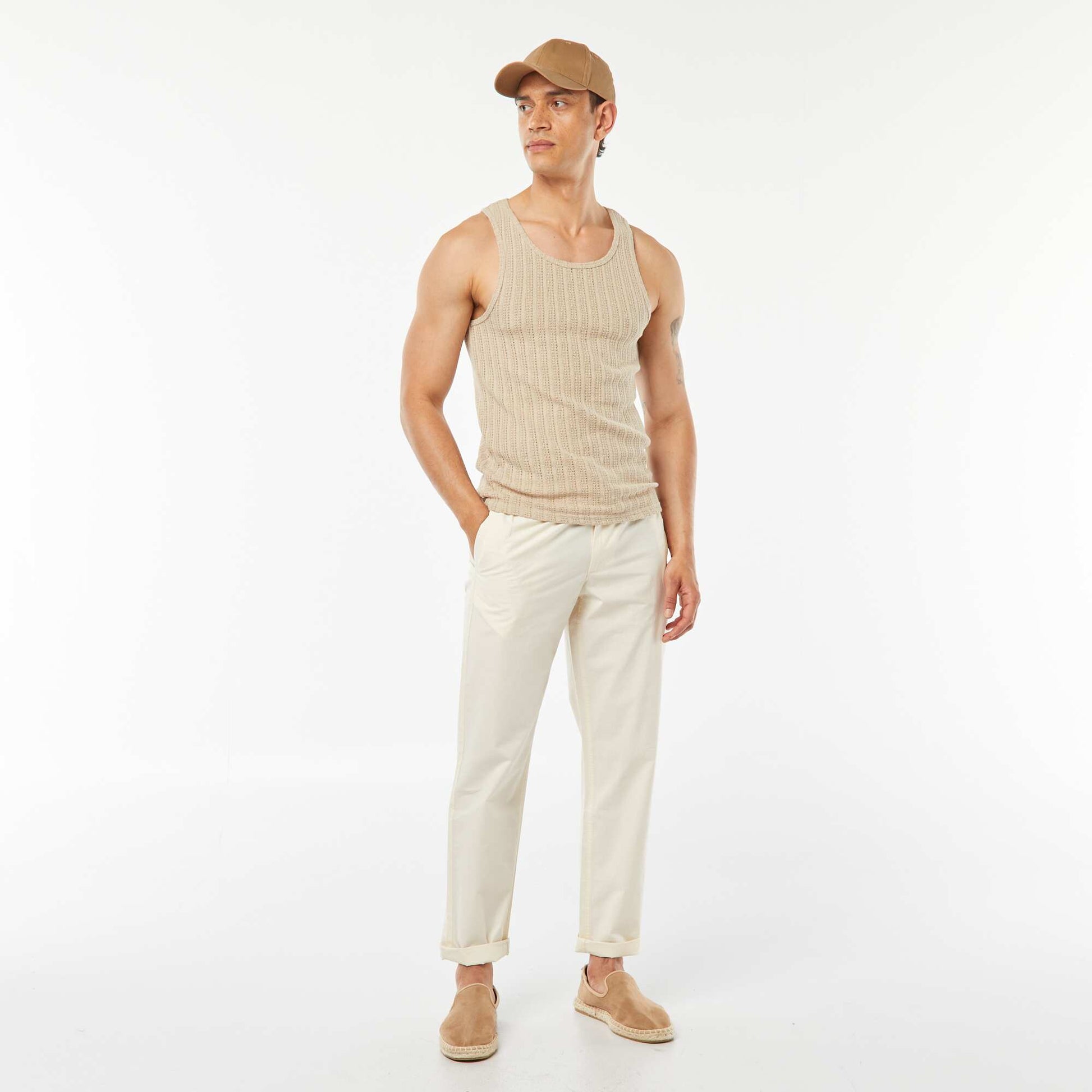 Pantalon droit en popeline craquante BLANC