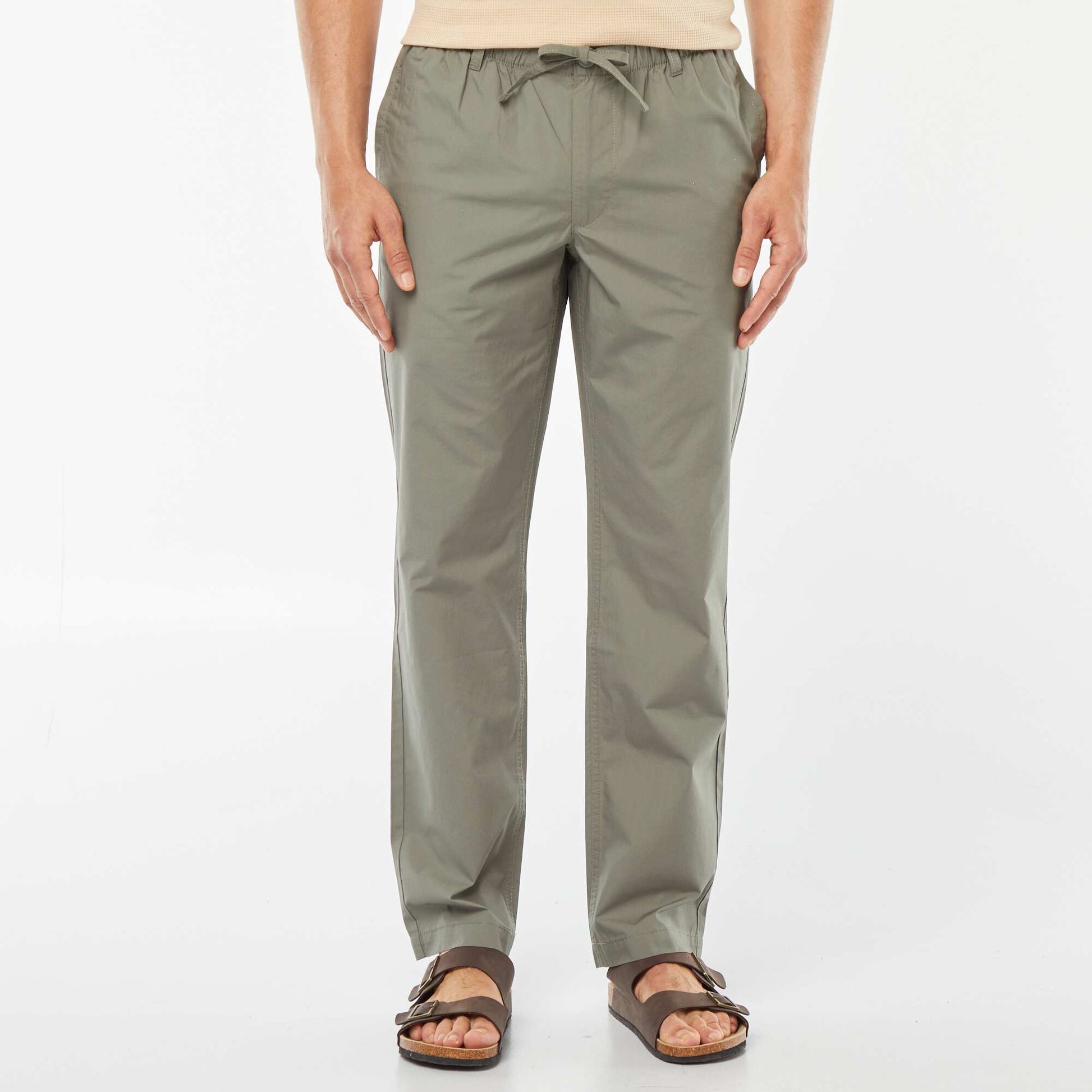 Pantalon droit en popeline craquante VERT