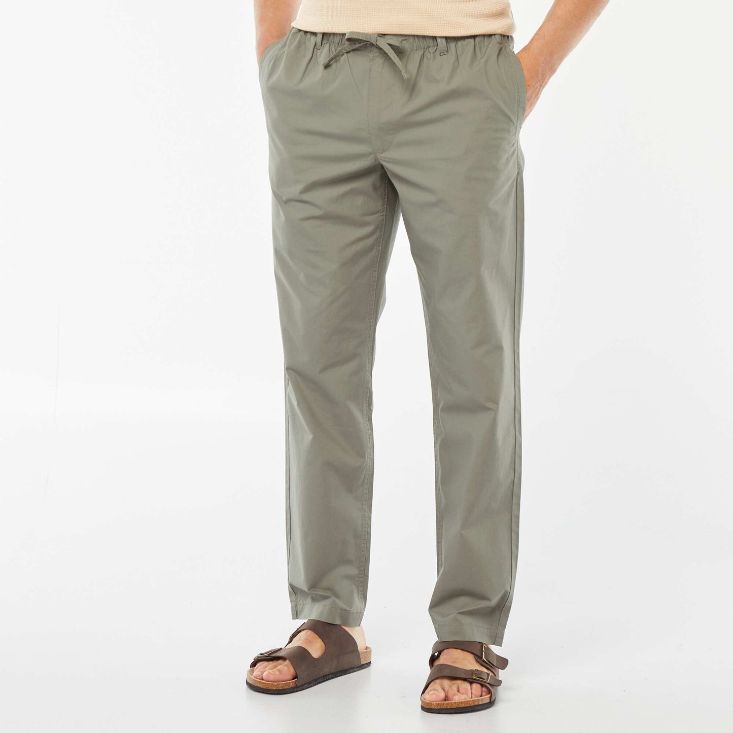Pantalon droit en popeline craquante VERT
