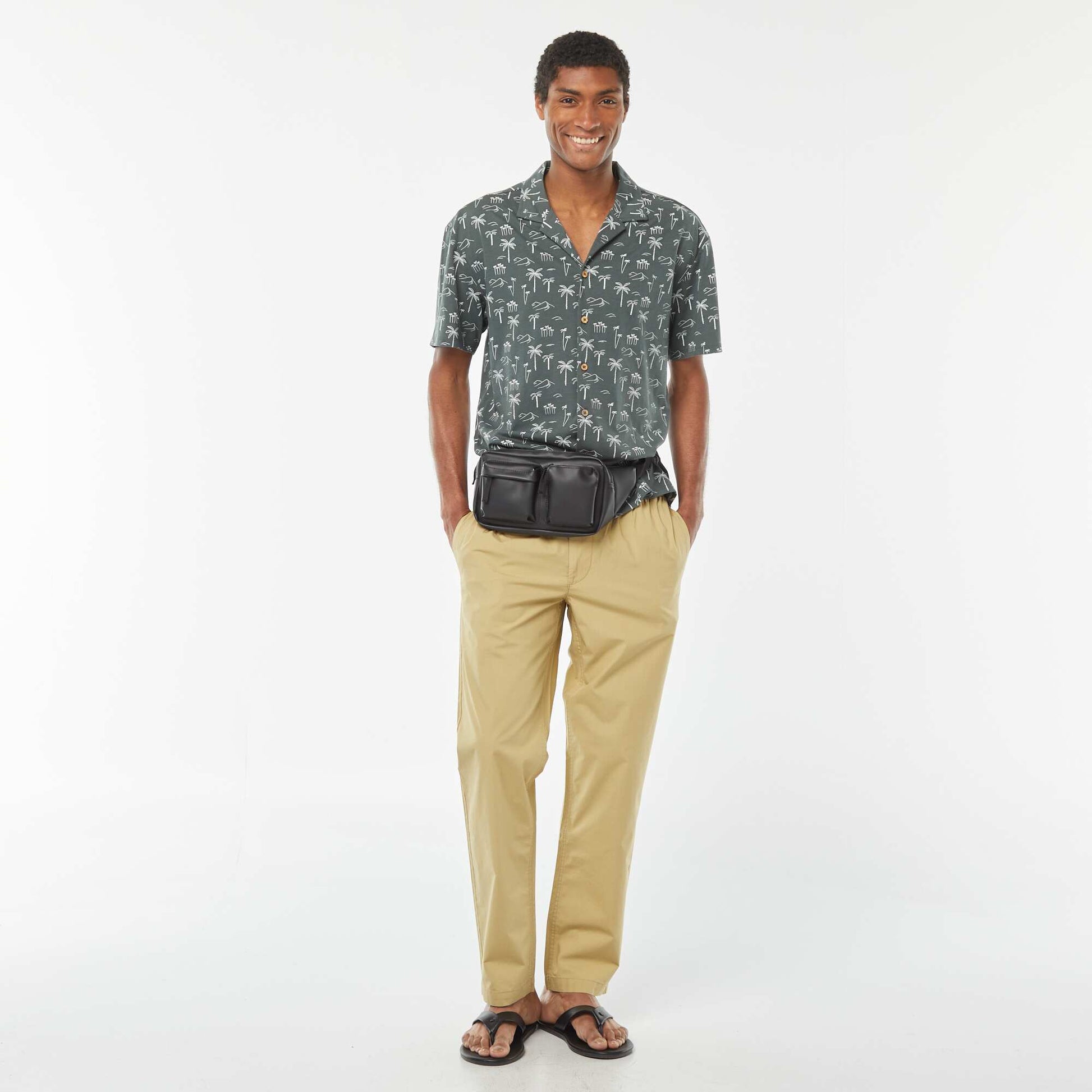 Pantalon droit en popeline craquante KAKI