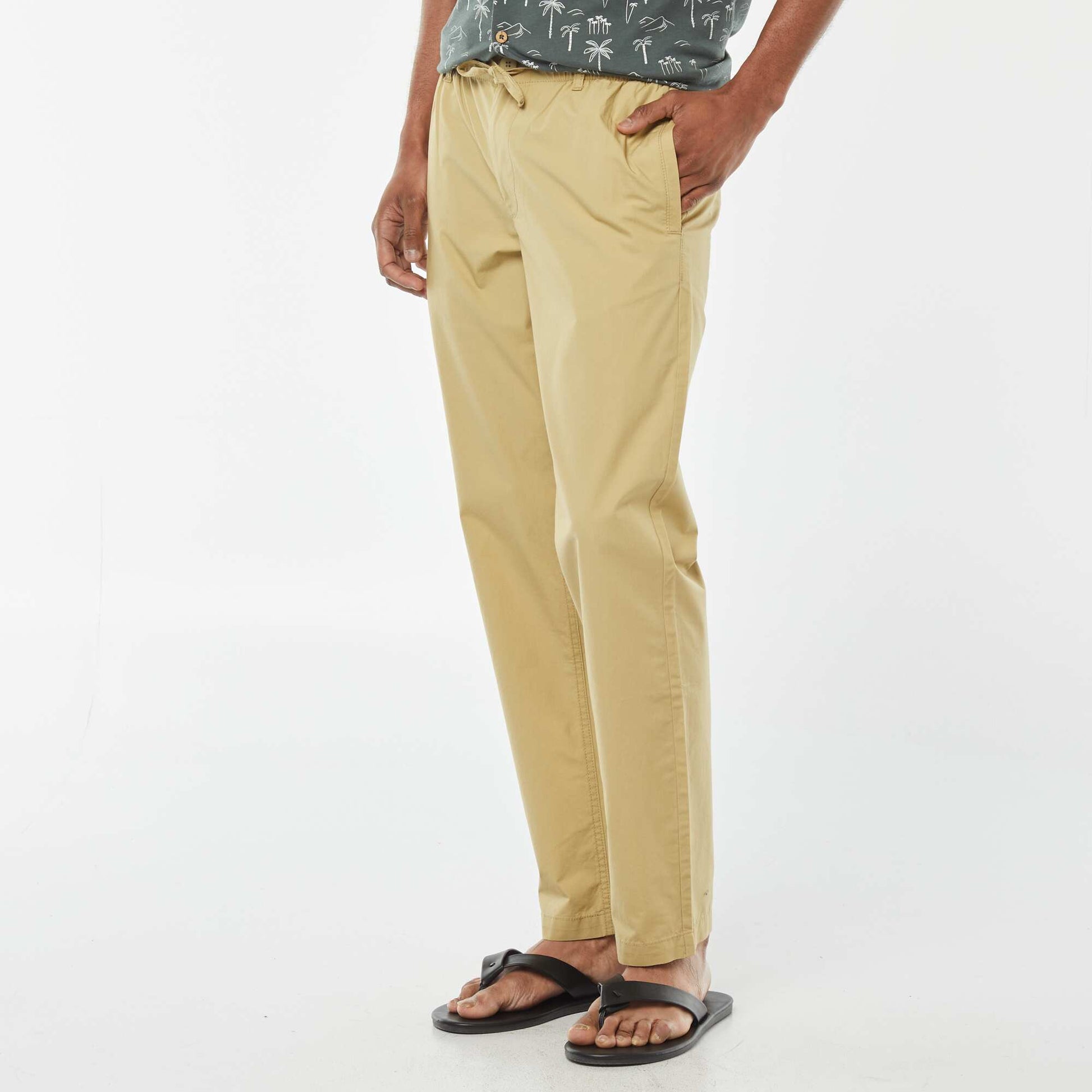 Pantalon droit en popeline craquante KAKI