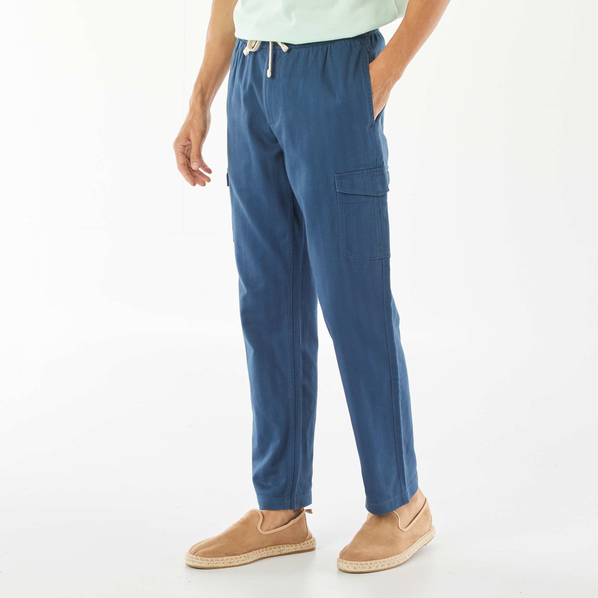 Pantalon droit multi-poches en twill BLEU MARINE