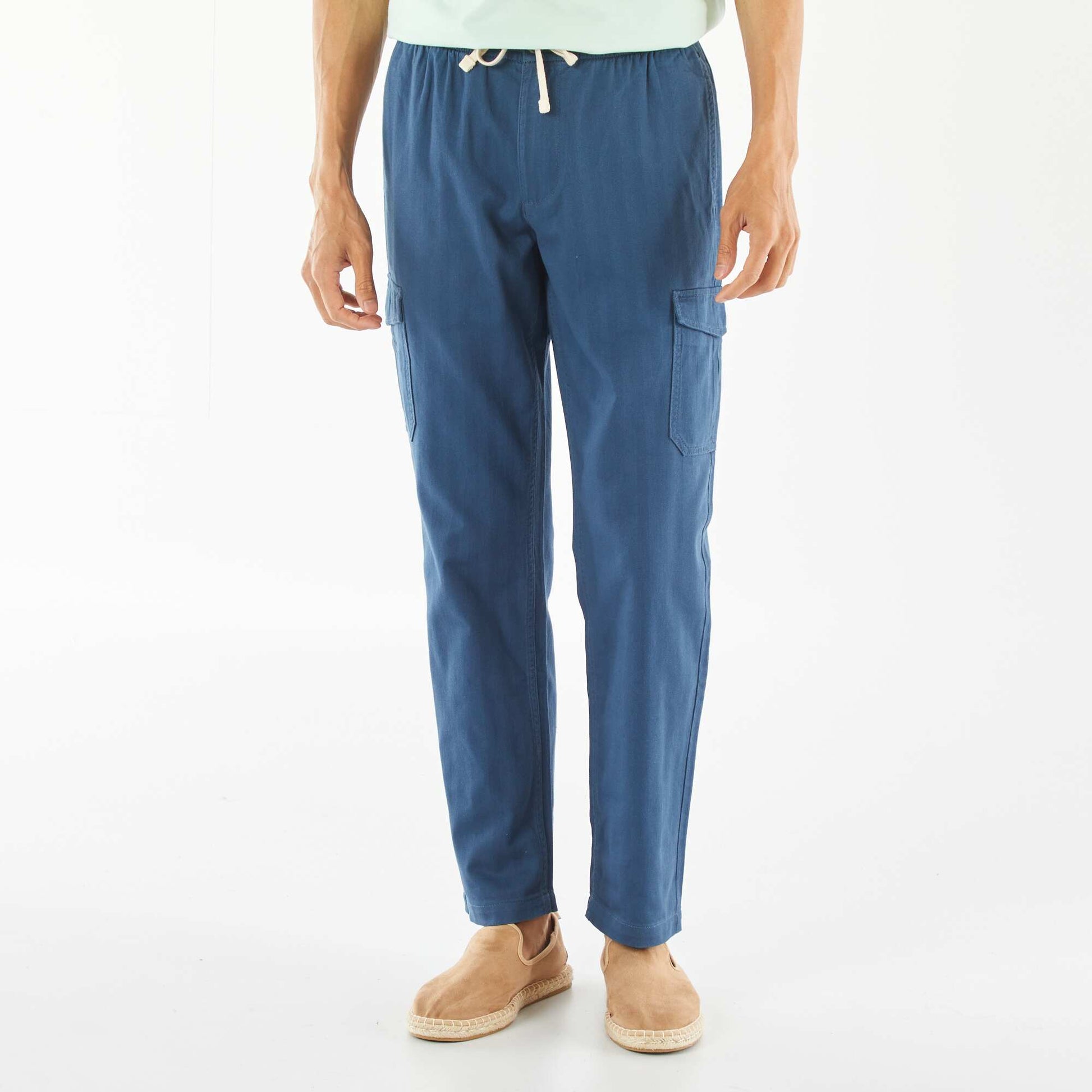 Pantalon droit multi-poches en twill BLEU MARINE