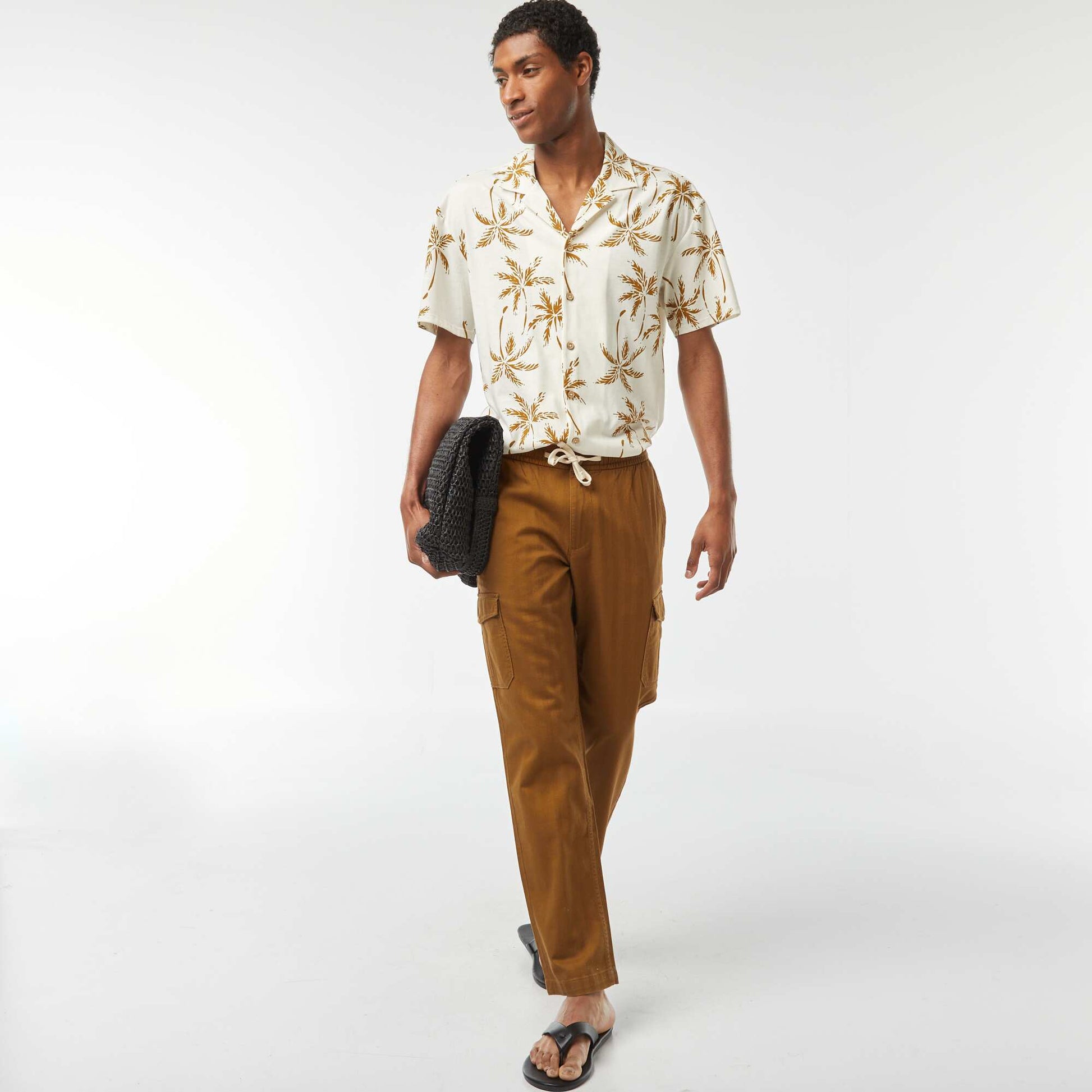 Pantalon droit multi-poches en twill CAMEL
