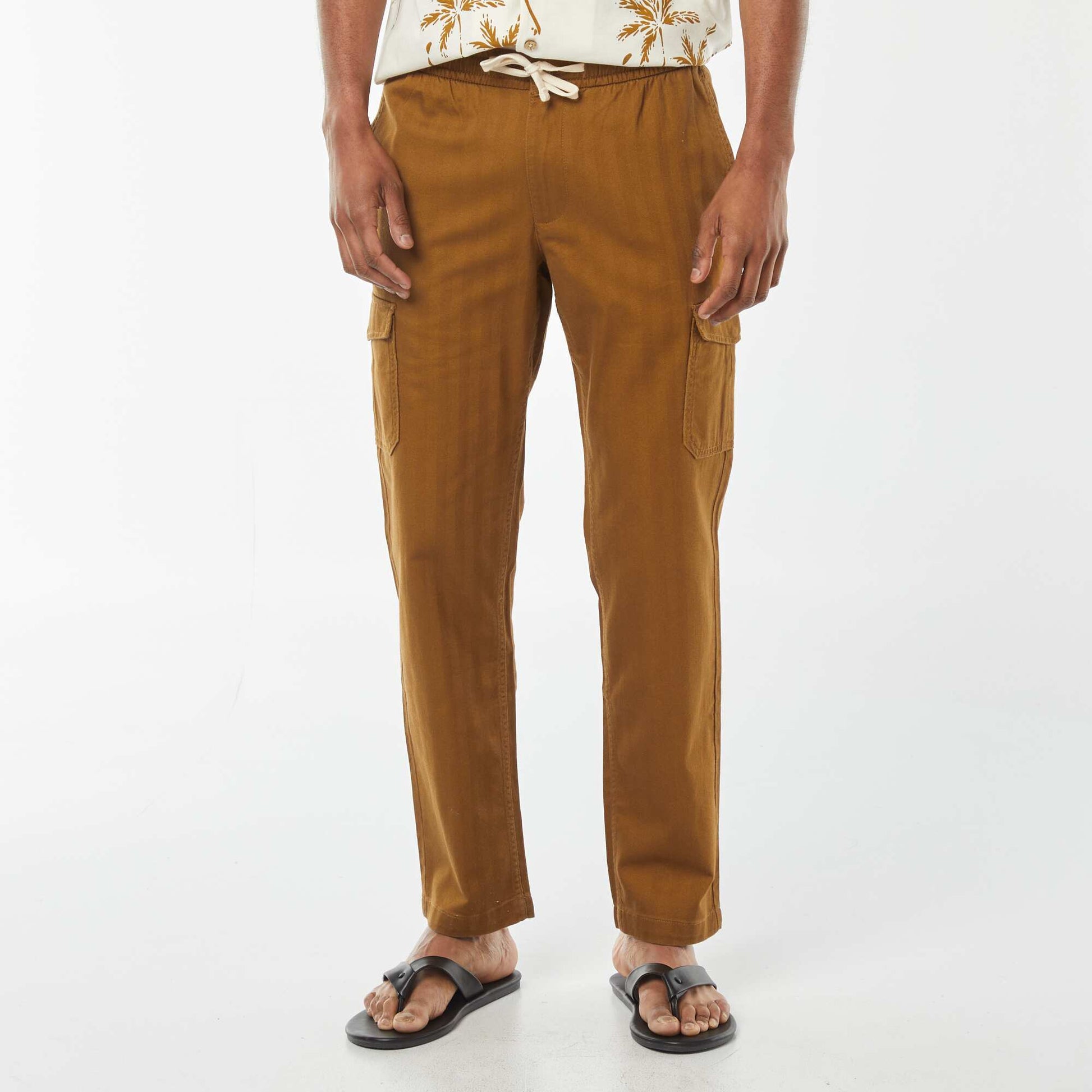 Pantalon droit multi-poches en twill CAMEL