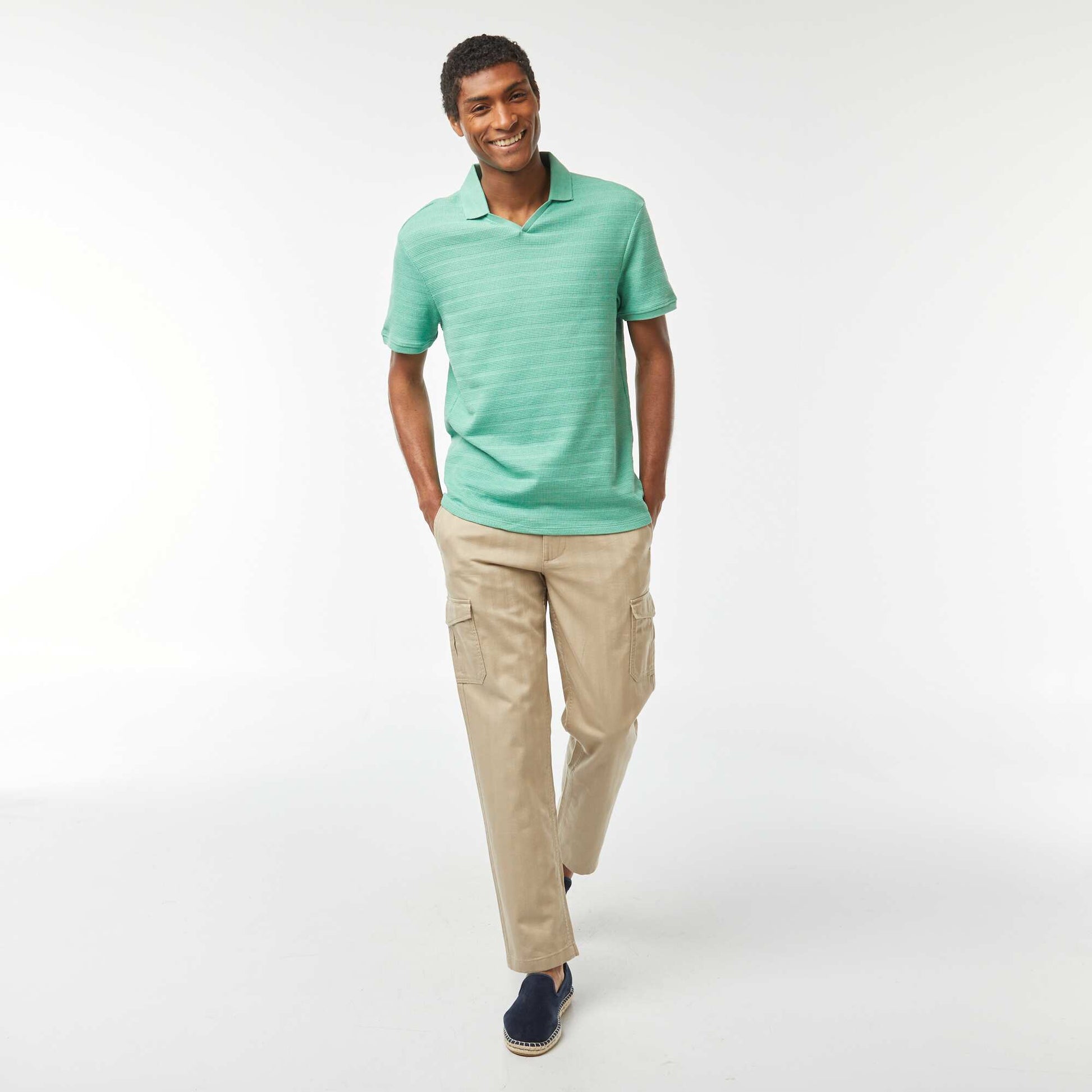 Pantalon droit multi-poches en twill BEIGE