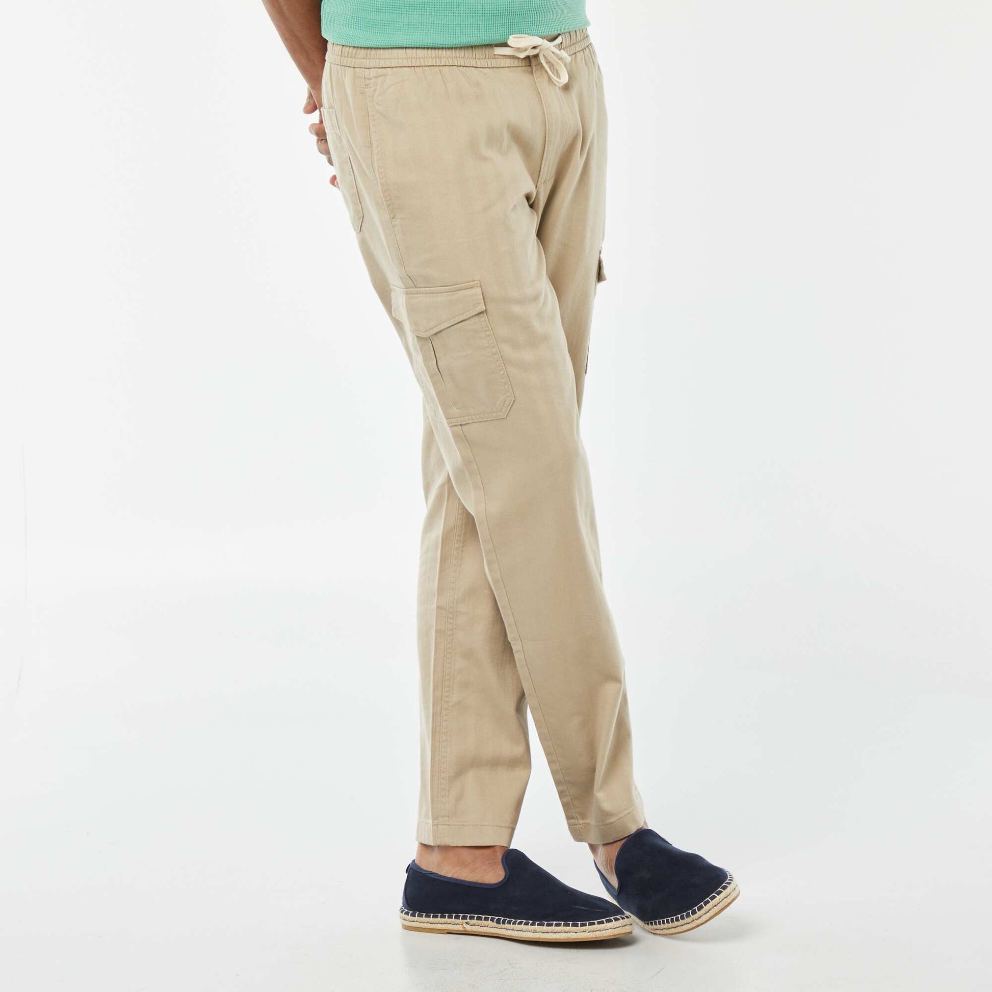 Pantalon droit multi-poches en twill BEIGE