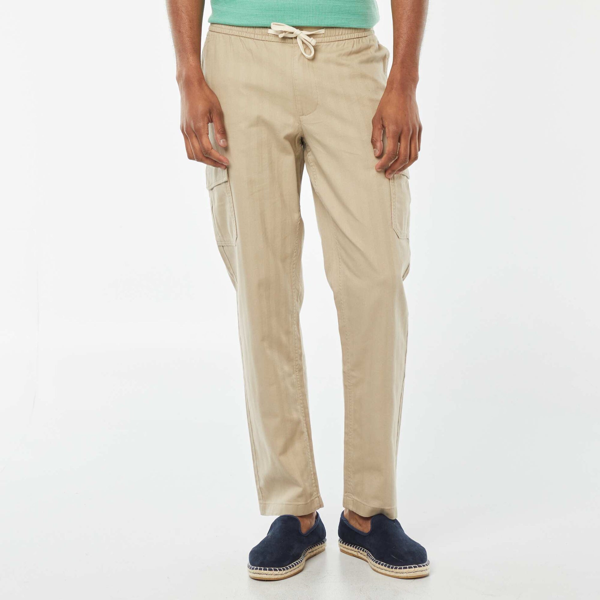 Pantalon droit multi-poches en twill BEIGE