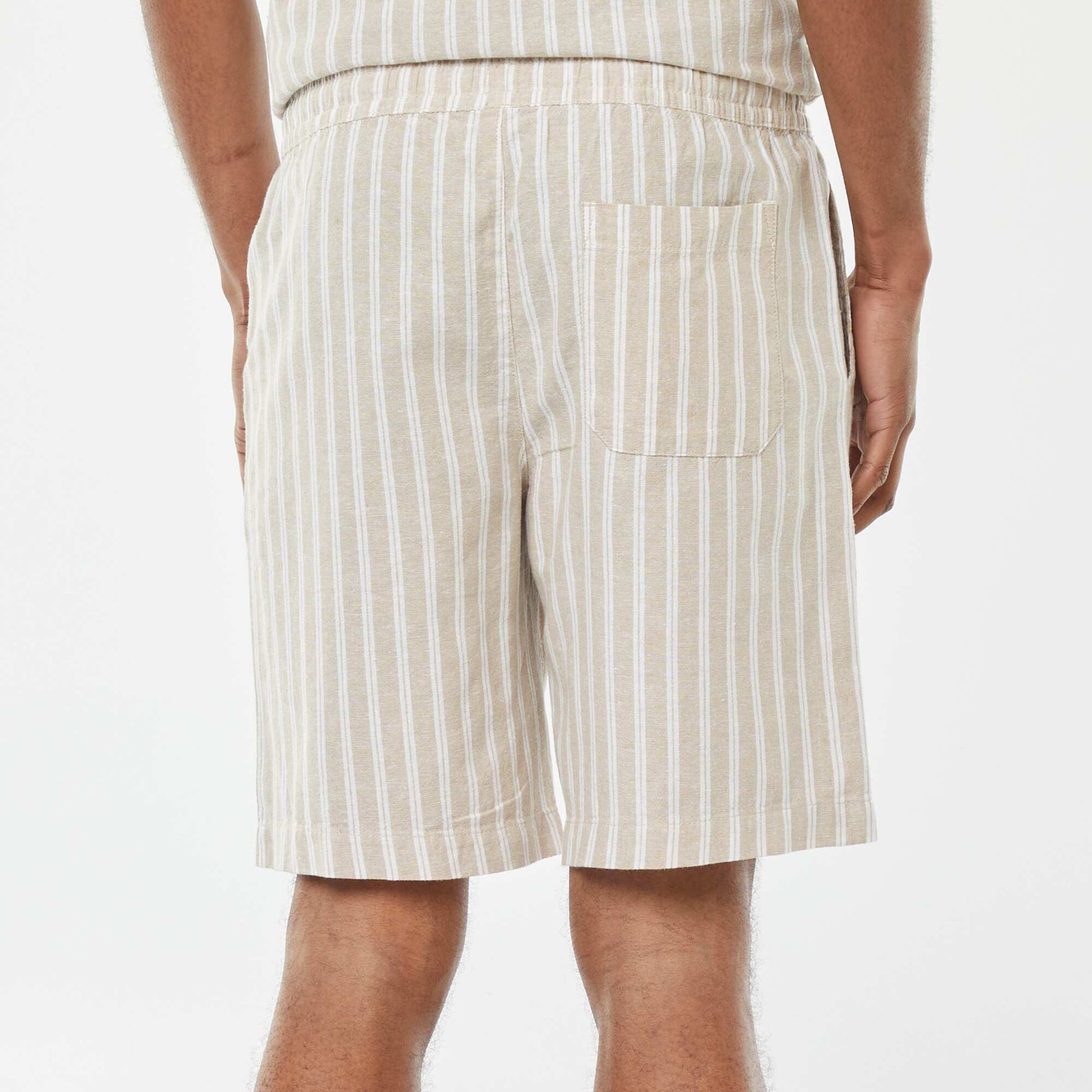 Short en lin mélangé à motif rayé BEIGE