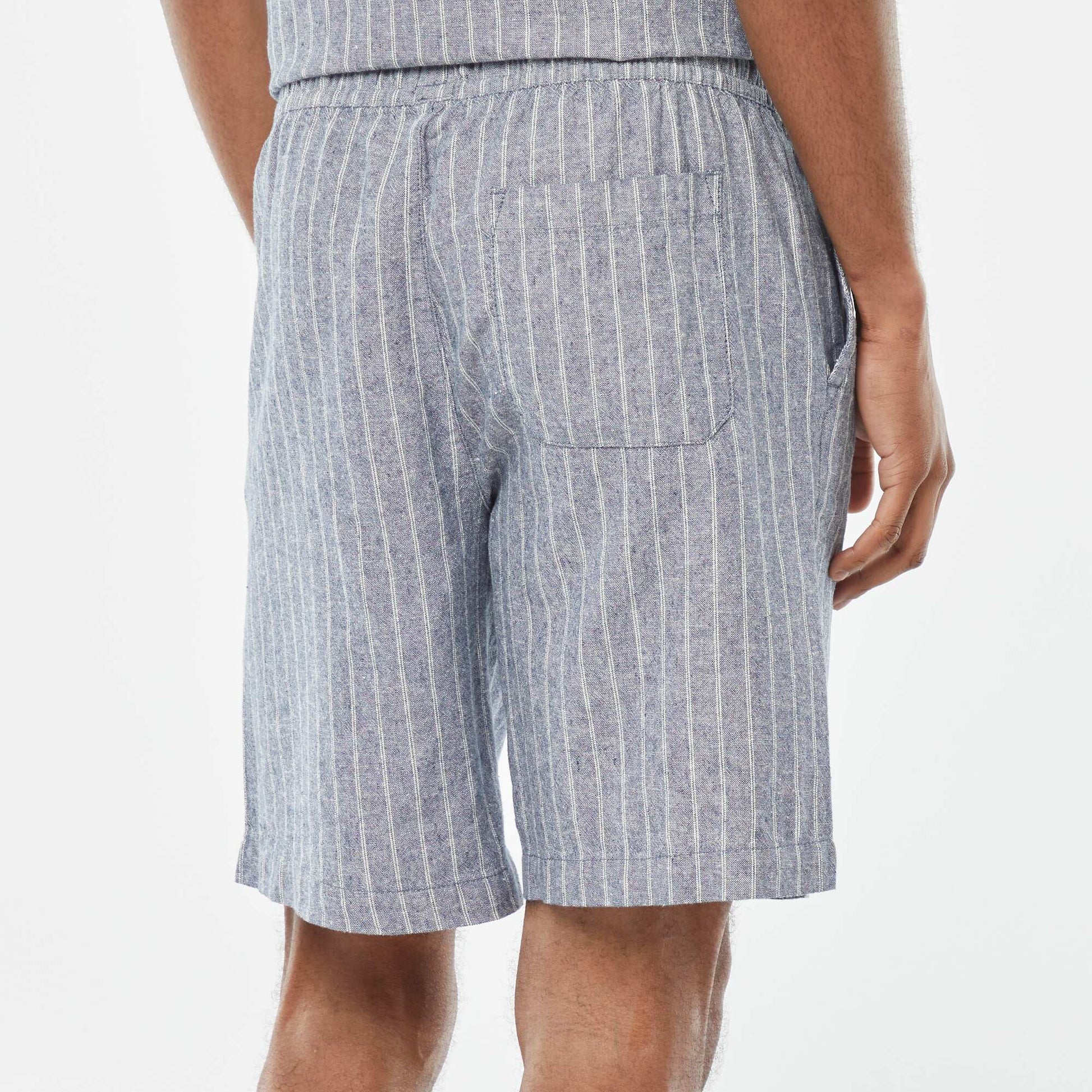 Short en lin mélangé à motif rayé BLEU
