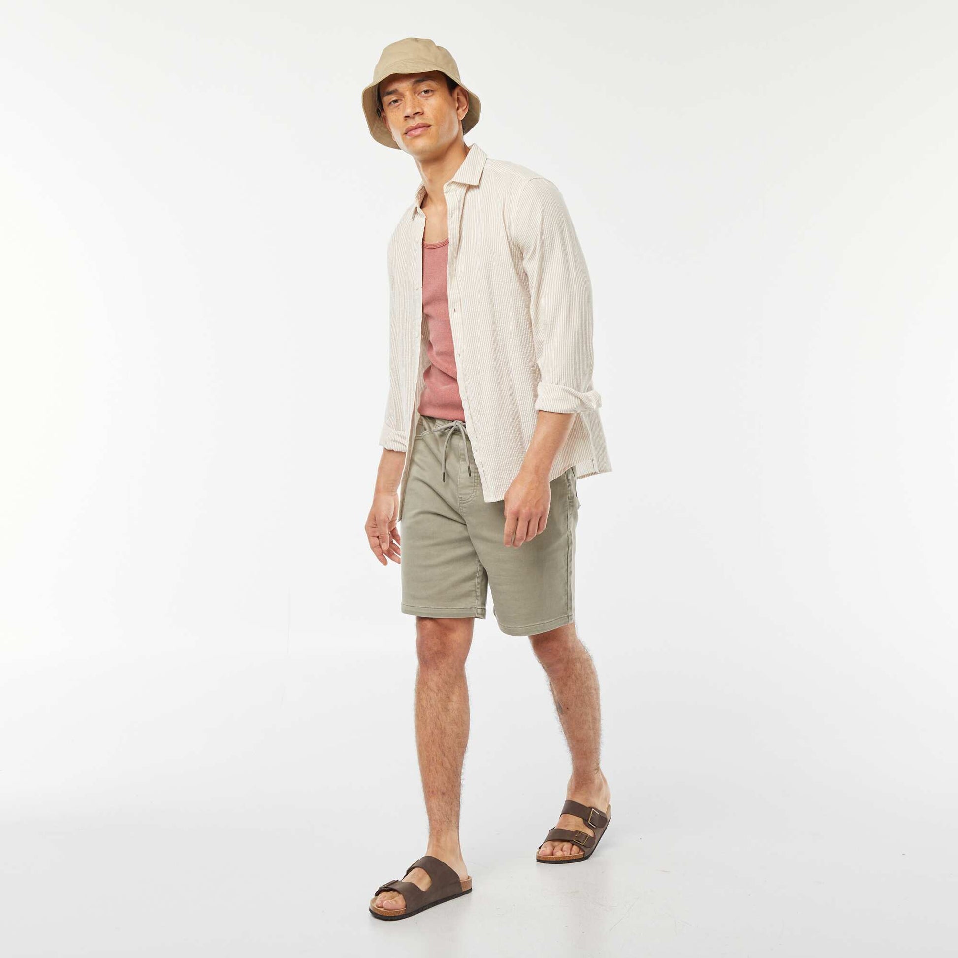 Bermuda uni avec taille élastiquée et cordons de serrage VERT