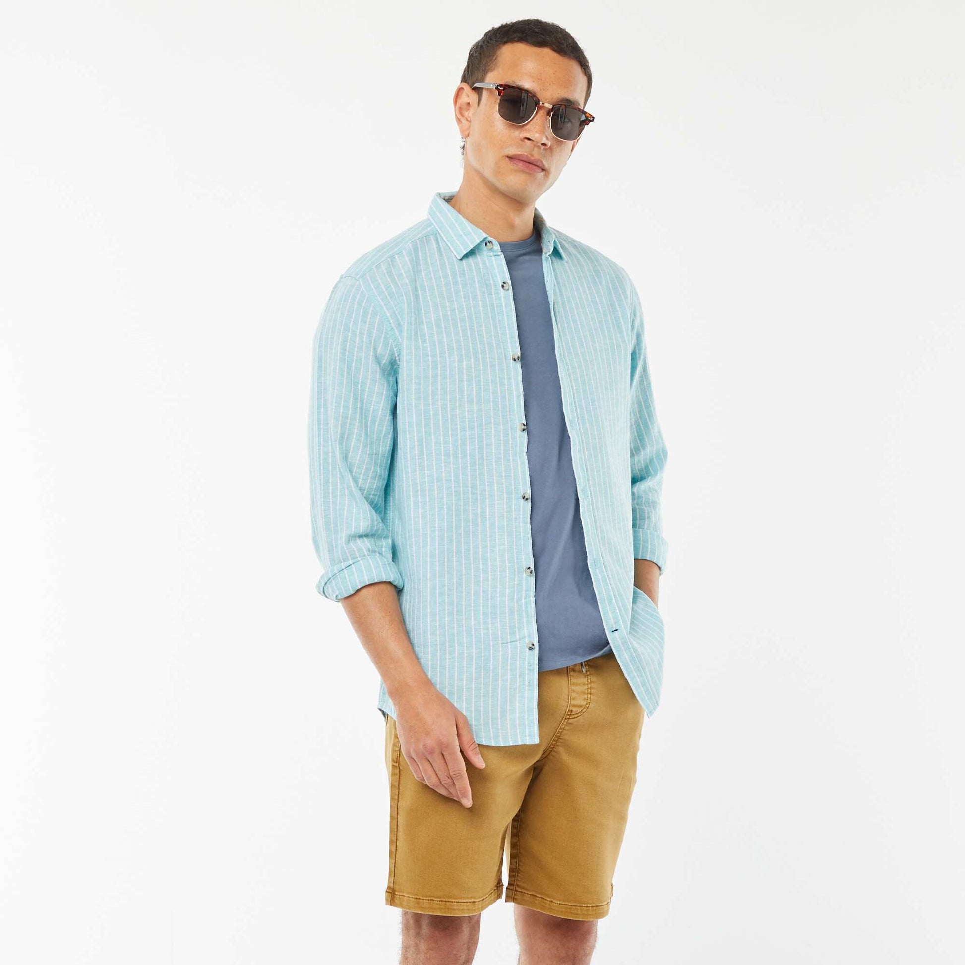 Bermuda uni avec taille élastiquée et cordons de serrage VERT