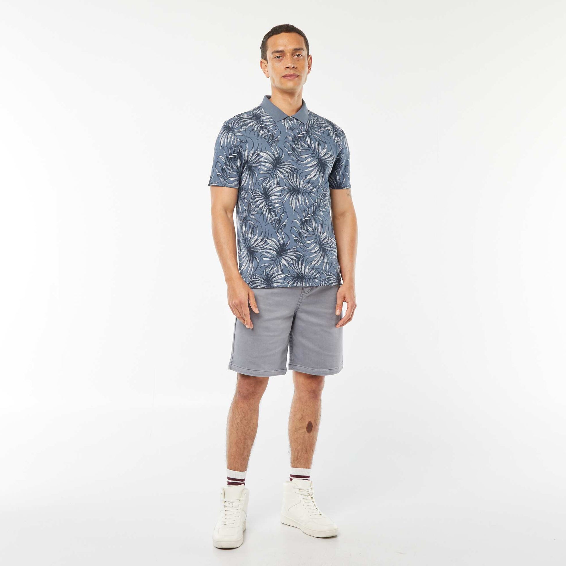 Bermuda uni avec taille élastiquée et cordons de serrage BLEU GRIS