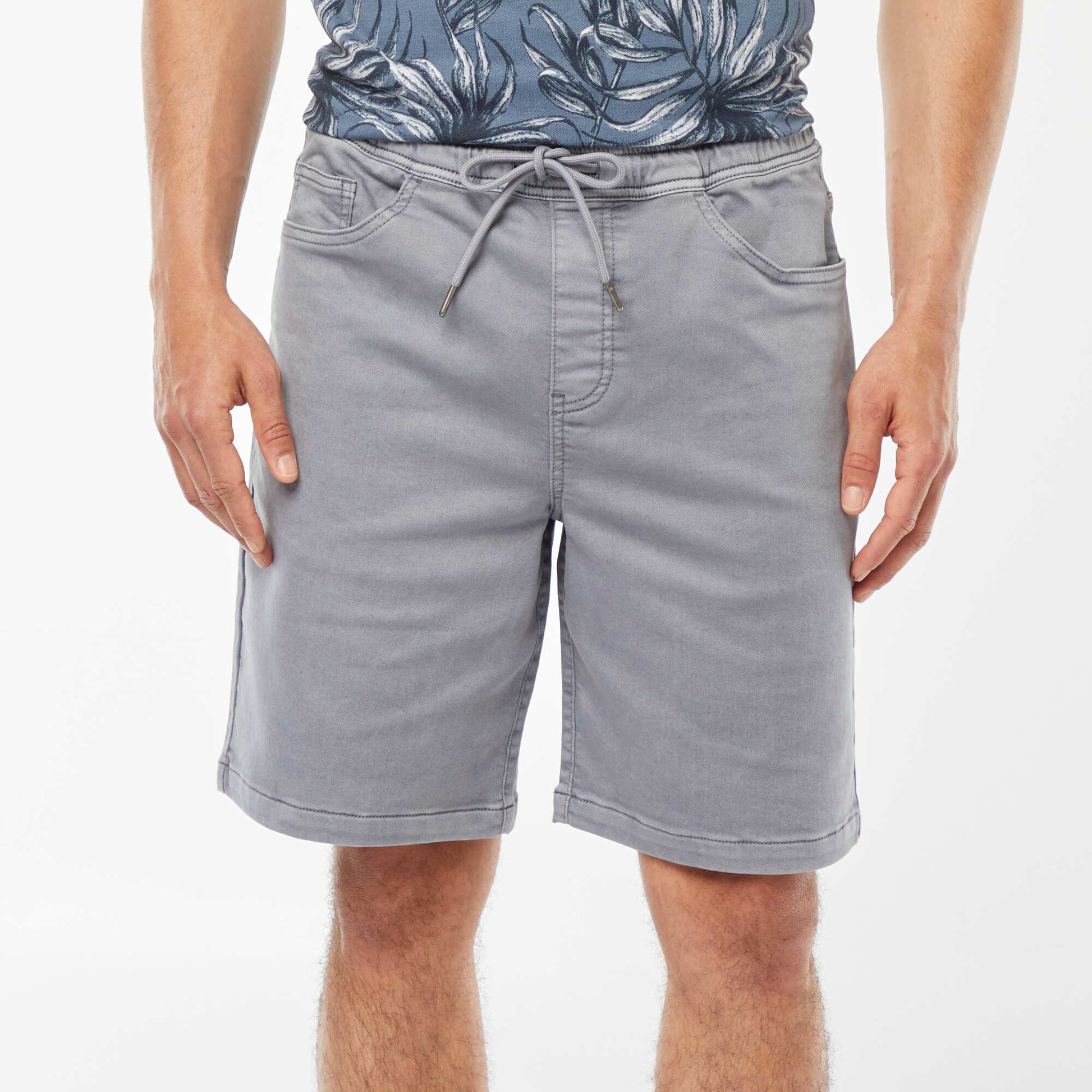 Bermuda uni avec taille élastiquée et cordons de serrage BLEU GRIS