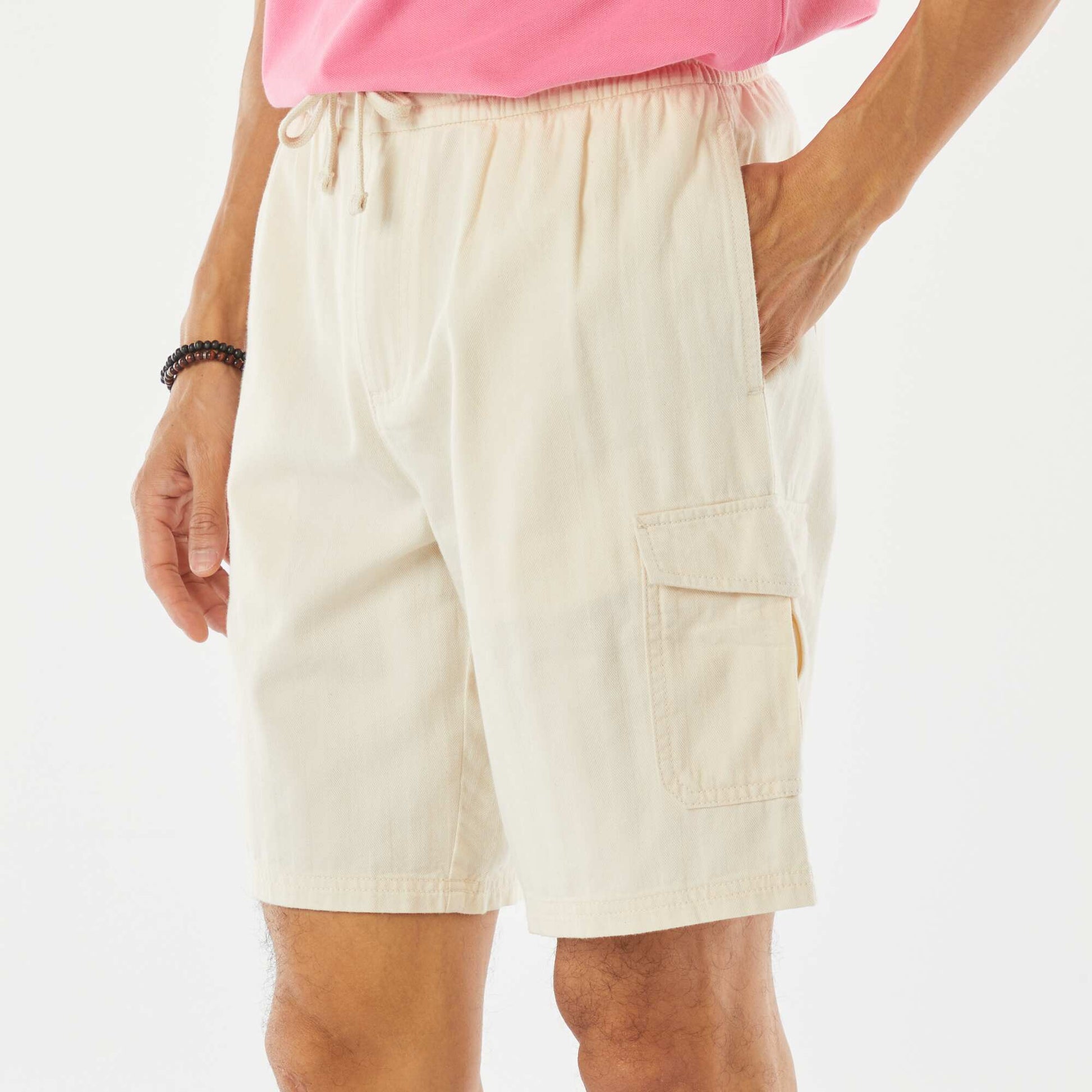 Bermuda en twill multipoches BLANC