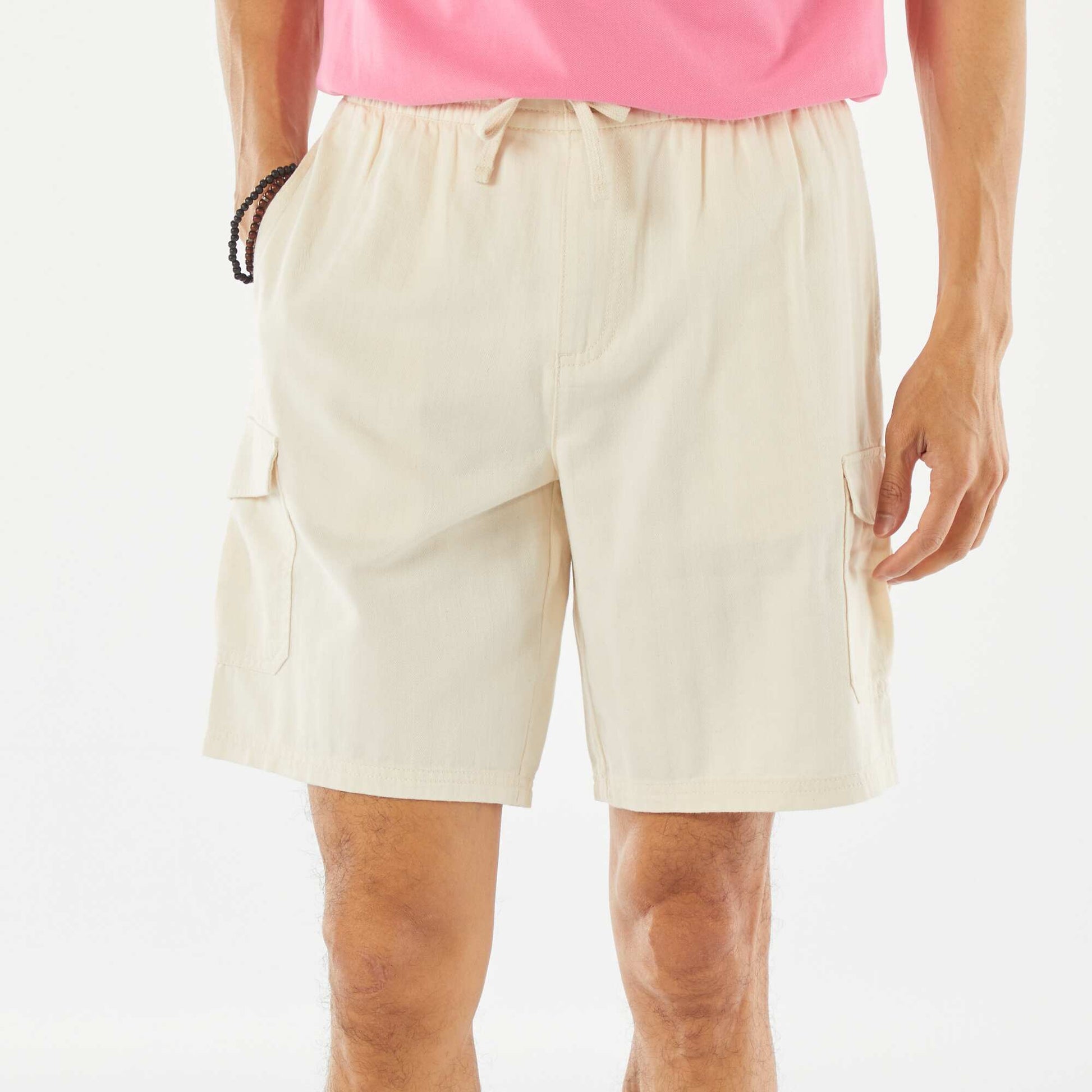 Bermuda en twill multipoches BLANC