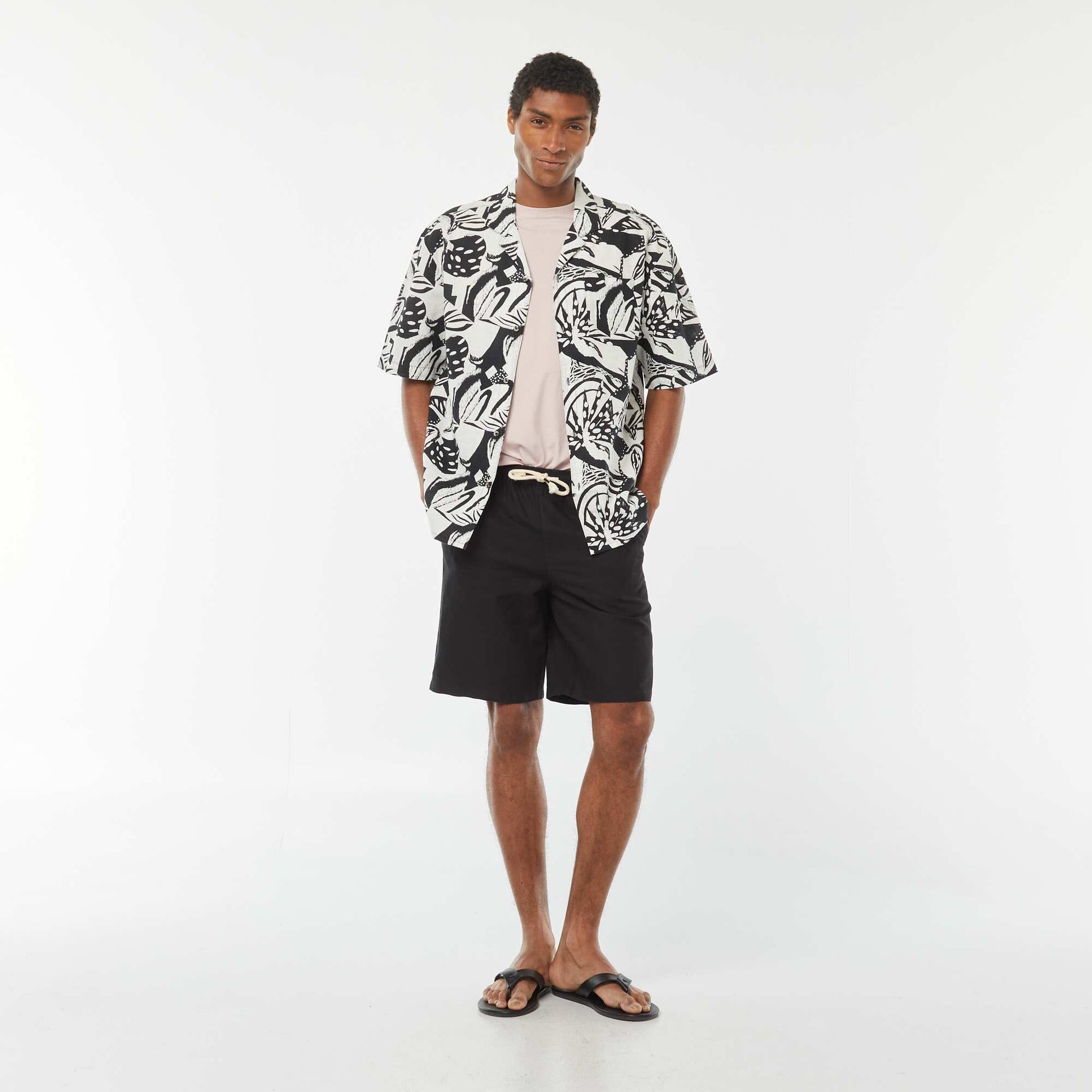 Bermuda uni taille élastiquée + cordons NOIR