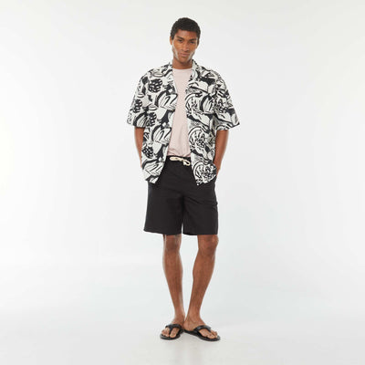 Bermuda uni taille élastiquée + cordons NOIR