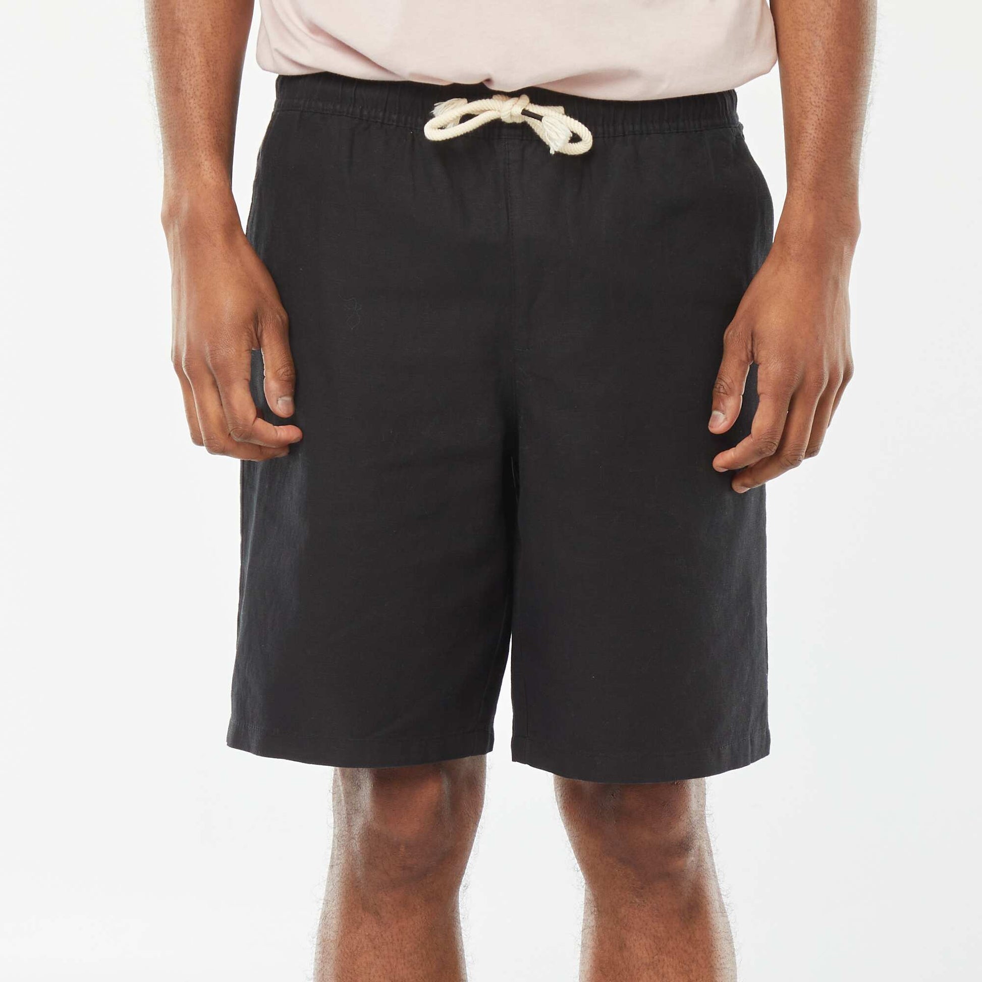 Bermuda uni taille élastiquée + cordons NOIR