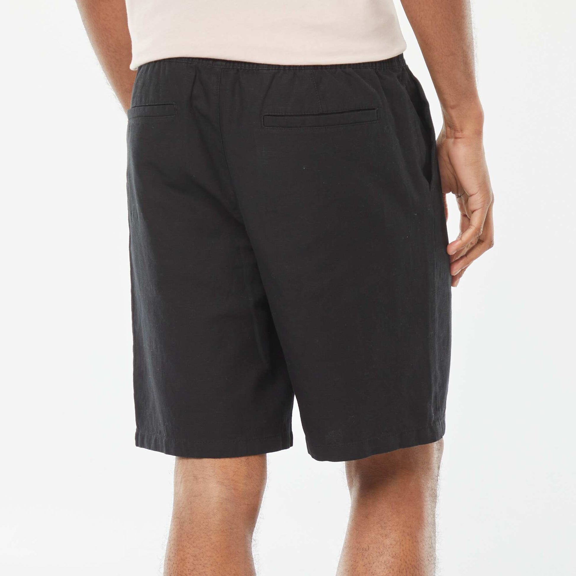 Bermuda uni taille élastiquée + cordons NOIR
