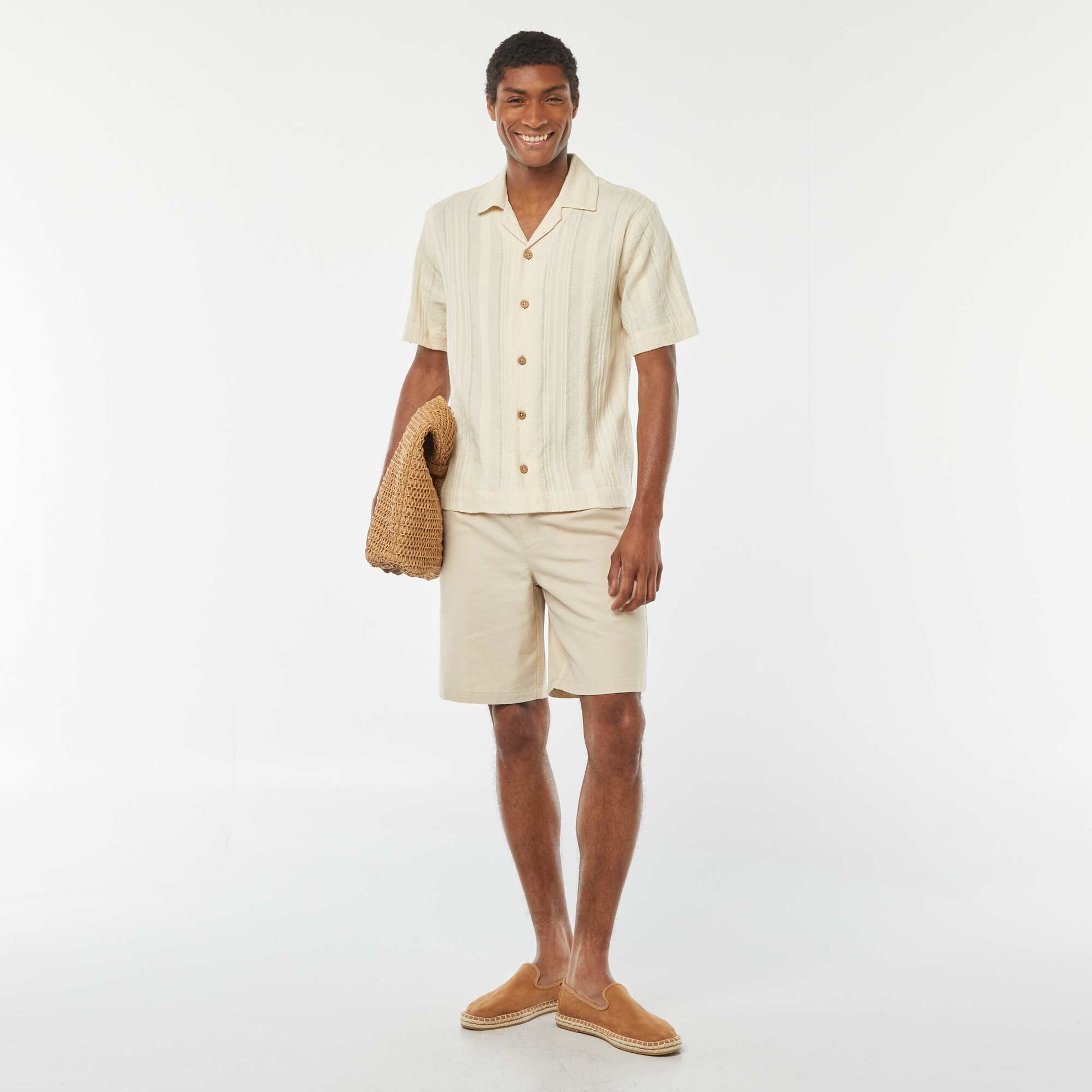 Bermuda uni taille élastiquée + cordons BEIGE