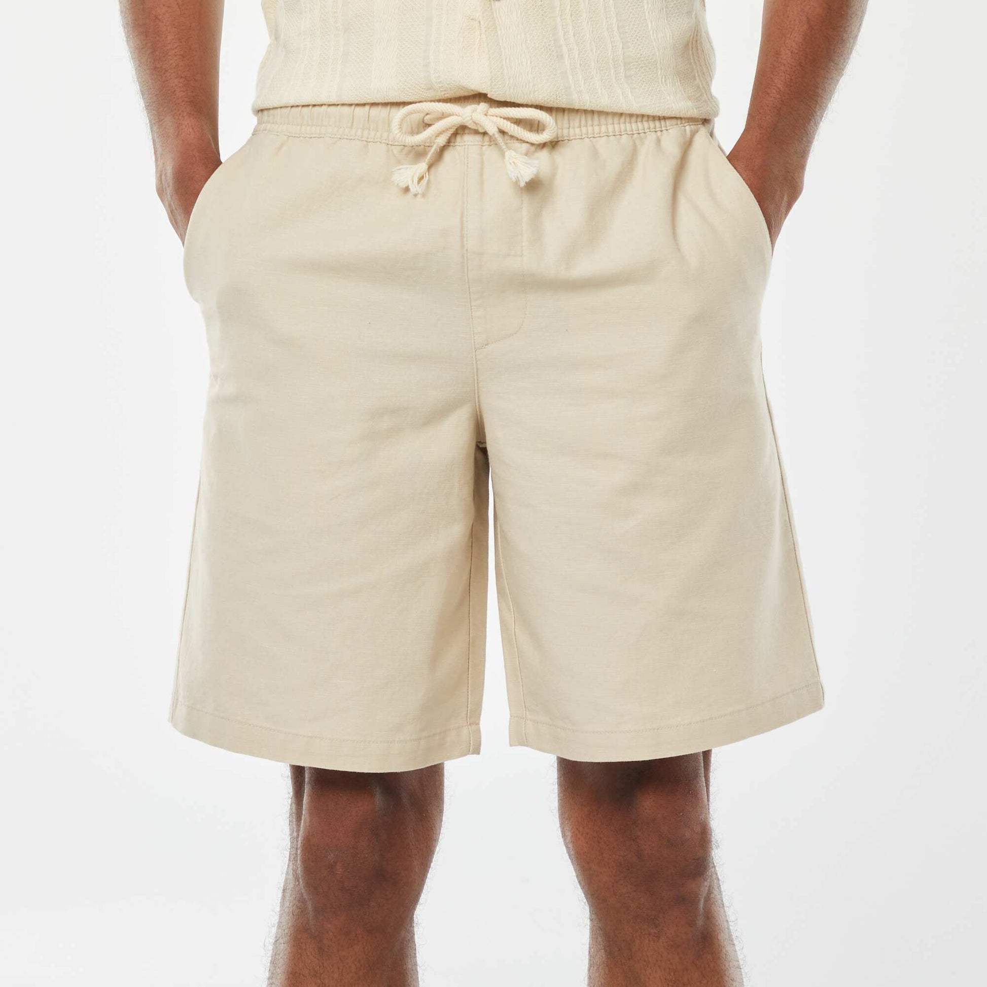Bermuda uni taille élastiquée + cordons BEIGE