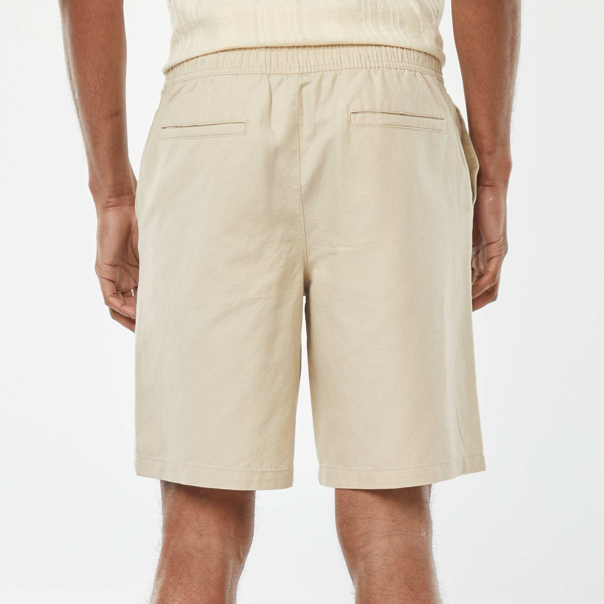 Bermuda uni taille élastiquée + cordons BEIGE