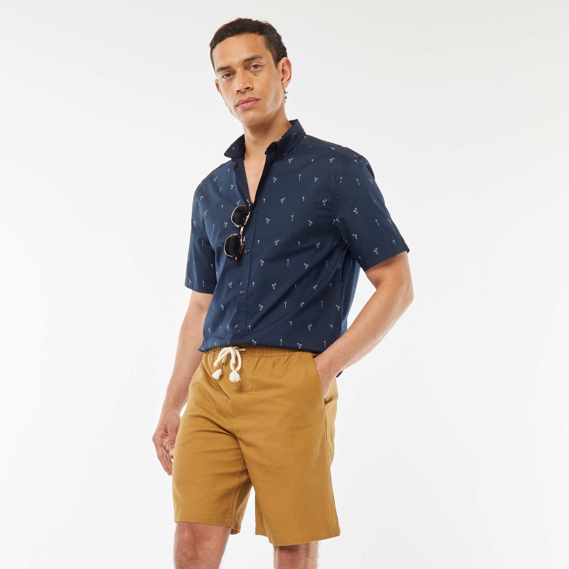 Bermuda uni taille élastiquée + cordons BRONZE