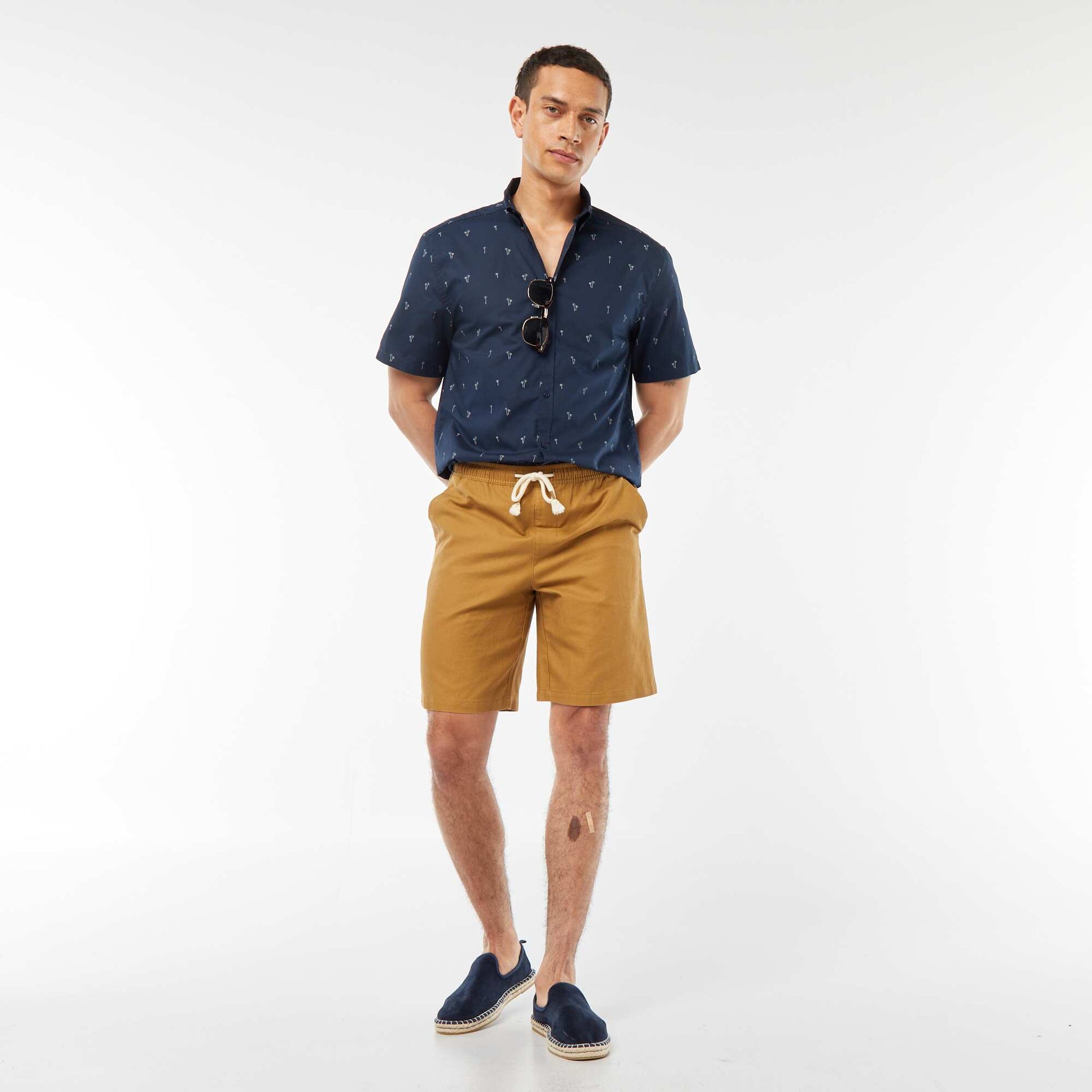 Bermuda uni taille élastiquée + cordons BRONZE