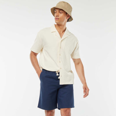 Bermuda uni taille élastiquée + cordons BLEU MARINE