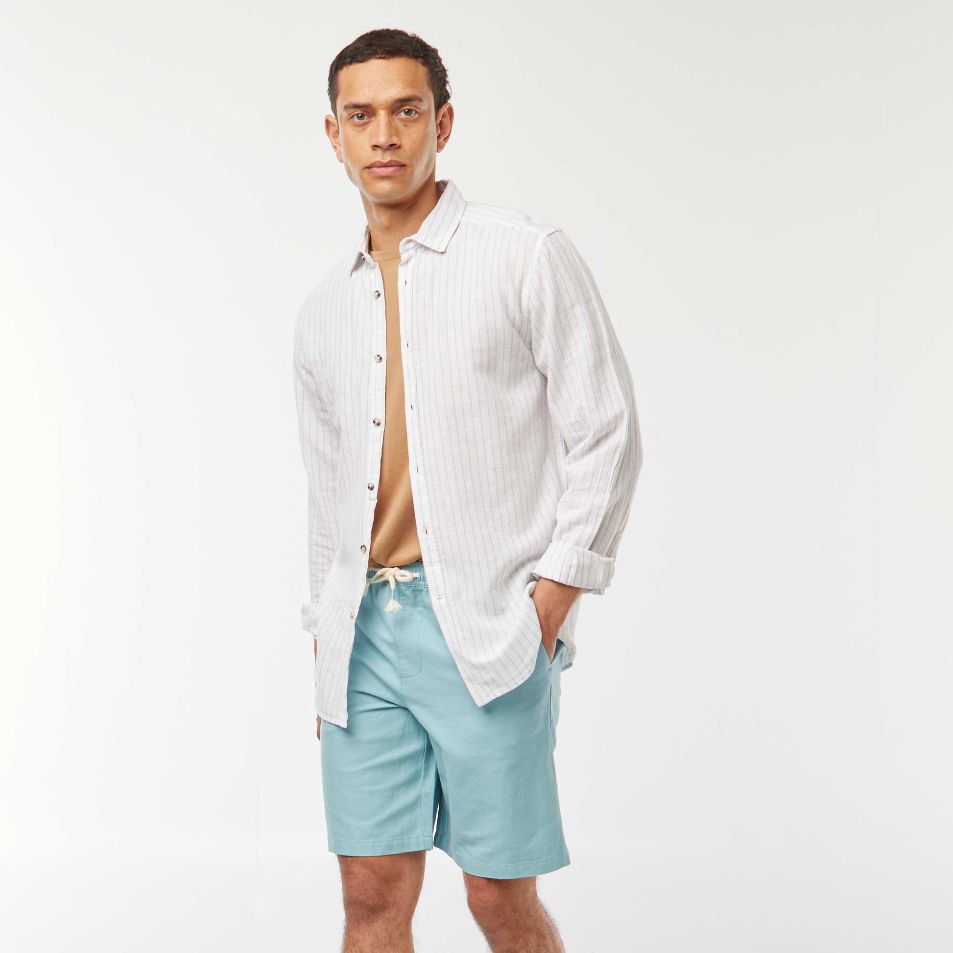 Bermuda uni taille élastiquée + cordons BLEU TURQUOISE