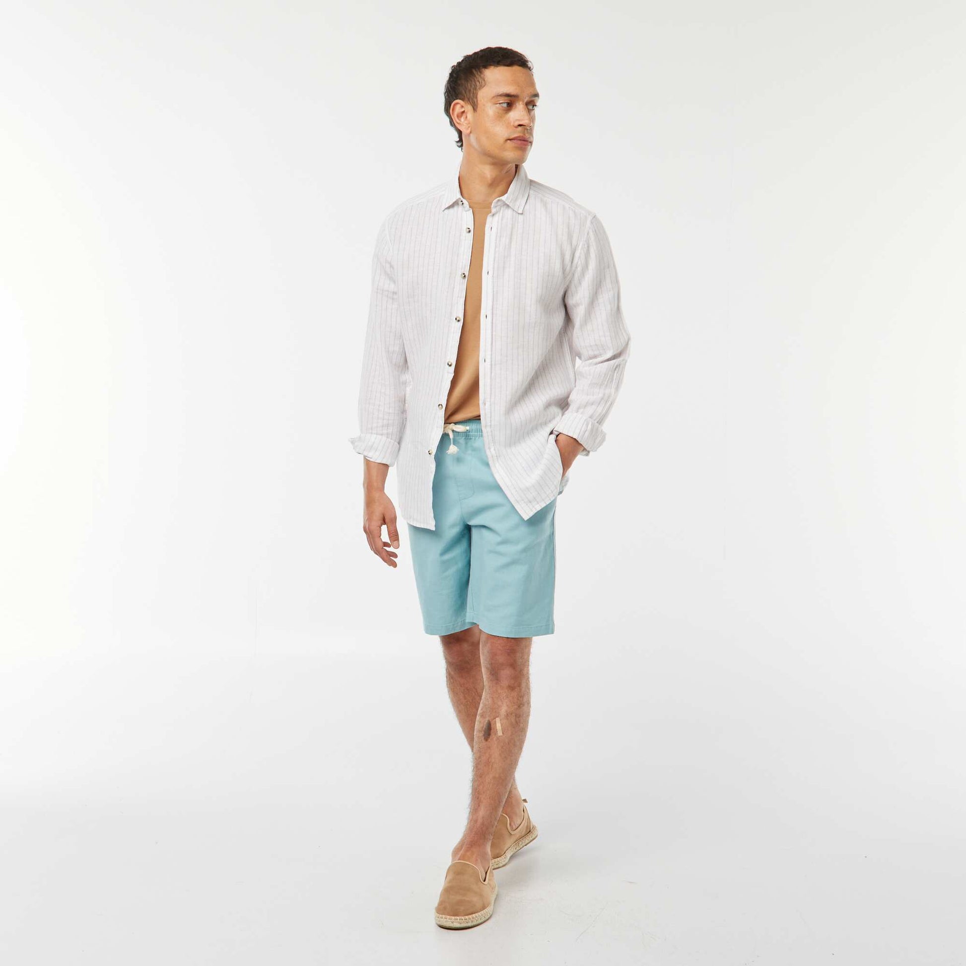 Bermuda uni taille élastiquée + cordons BLEU TURQUOISE