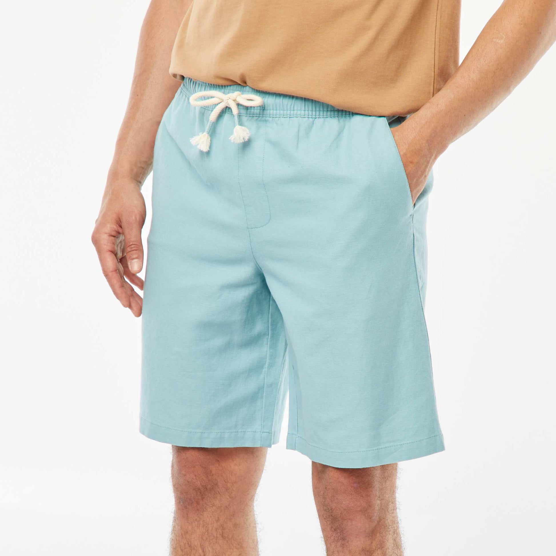 Bermuda uni taille élastiquée + cordons BLEU TURQUOISE