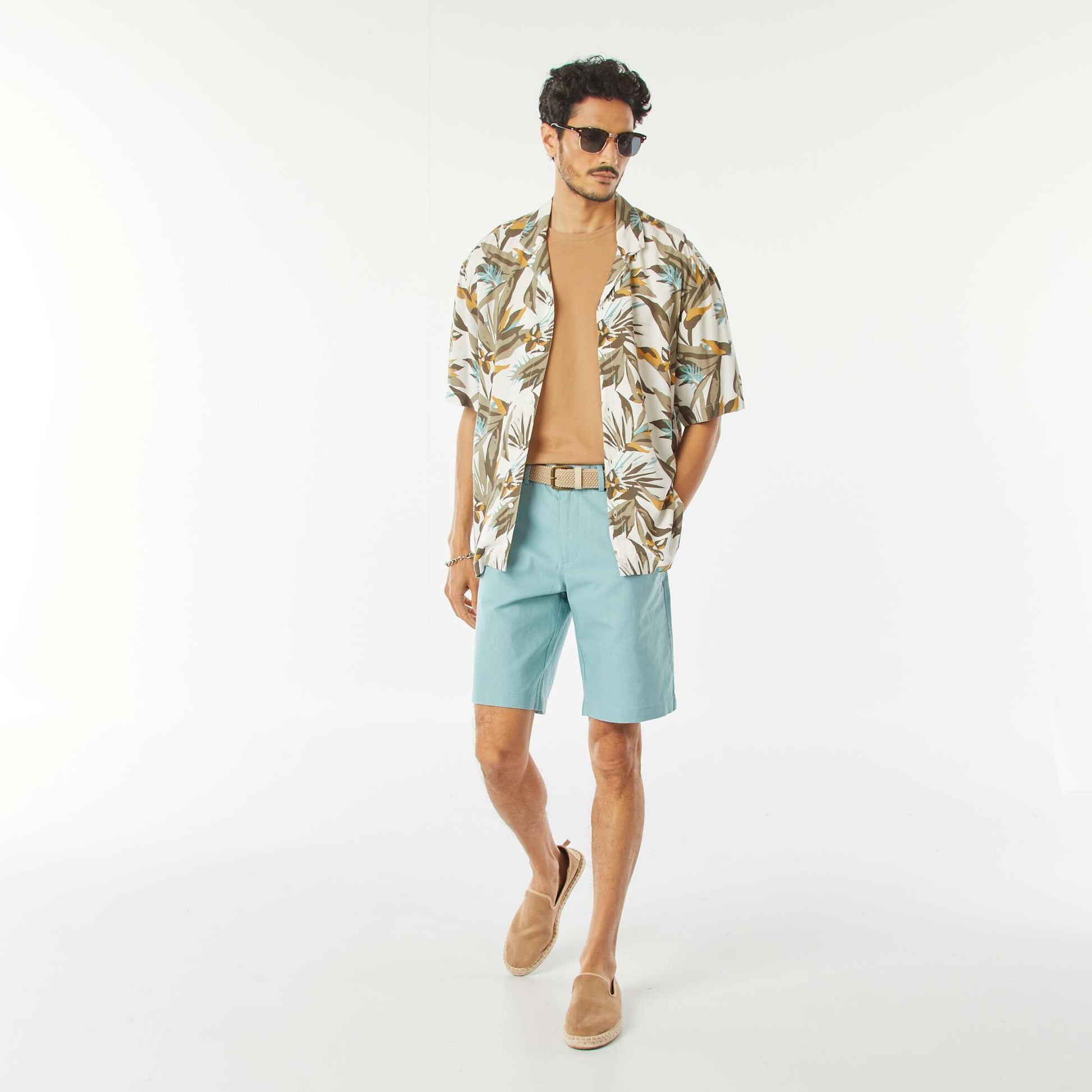 Bermuda chino en lin mélangé BLEU
