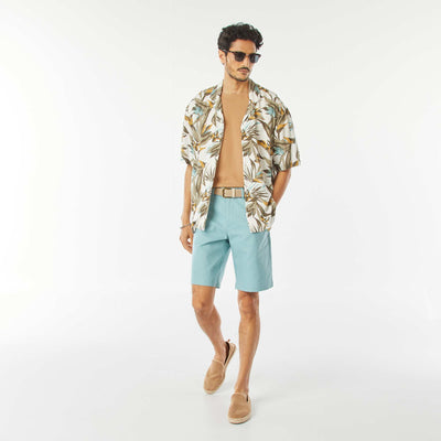 Bermuda chino en lin mélangé BLEU