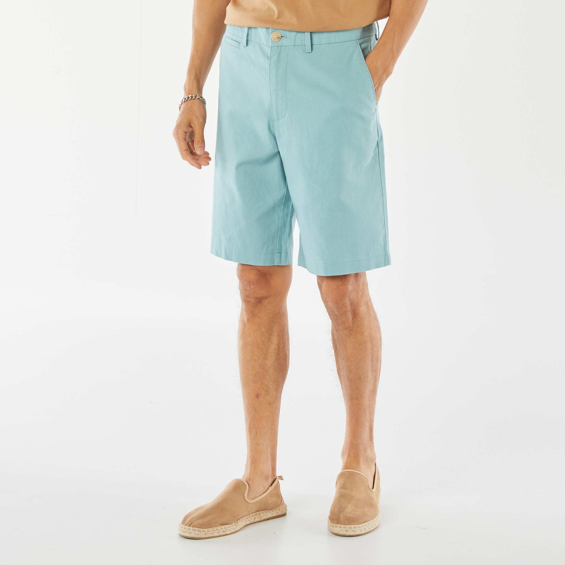 Bermuda chino en lin mélangé BLEU