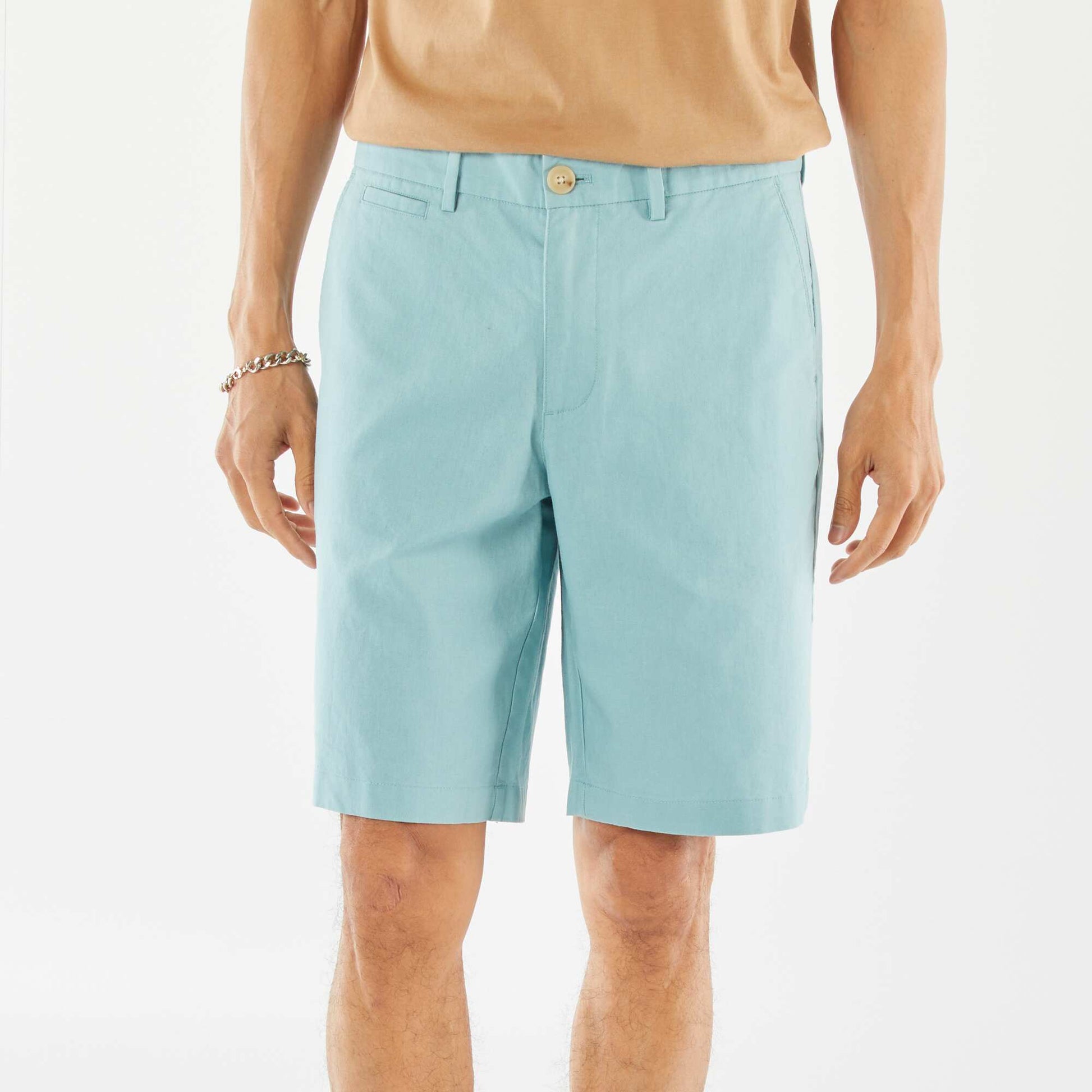 Bermuda chino en lin mélangé BLEU