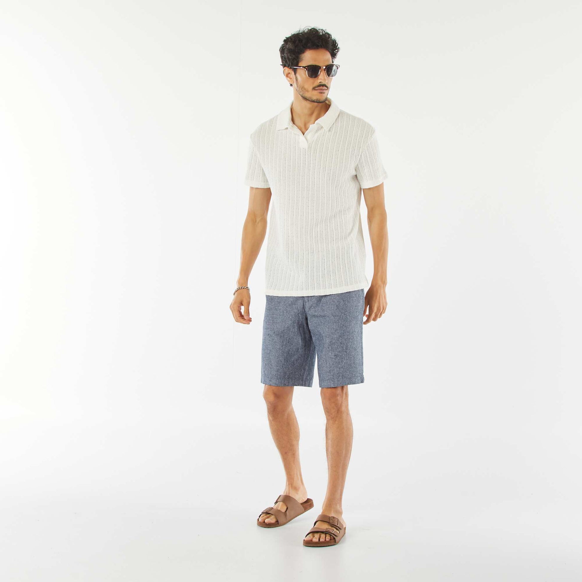 Bermuda chino en lin mélangé BLEU