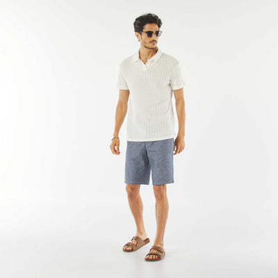 Bermuda chino en lin mélangé BLEU