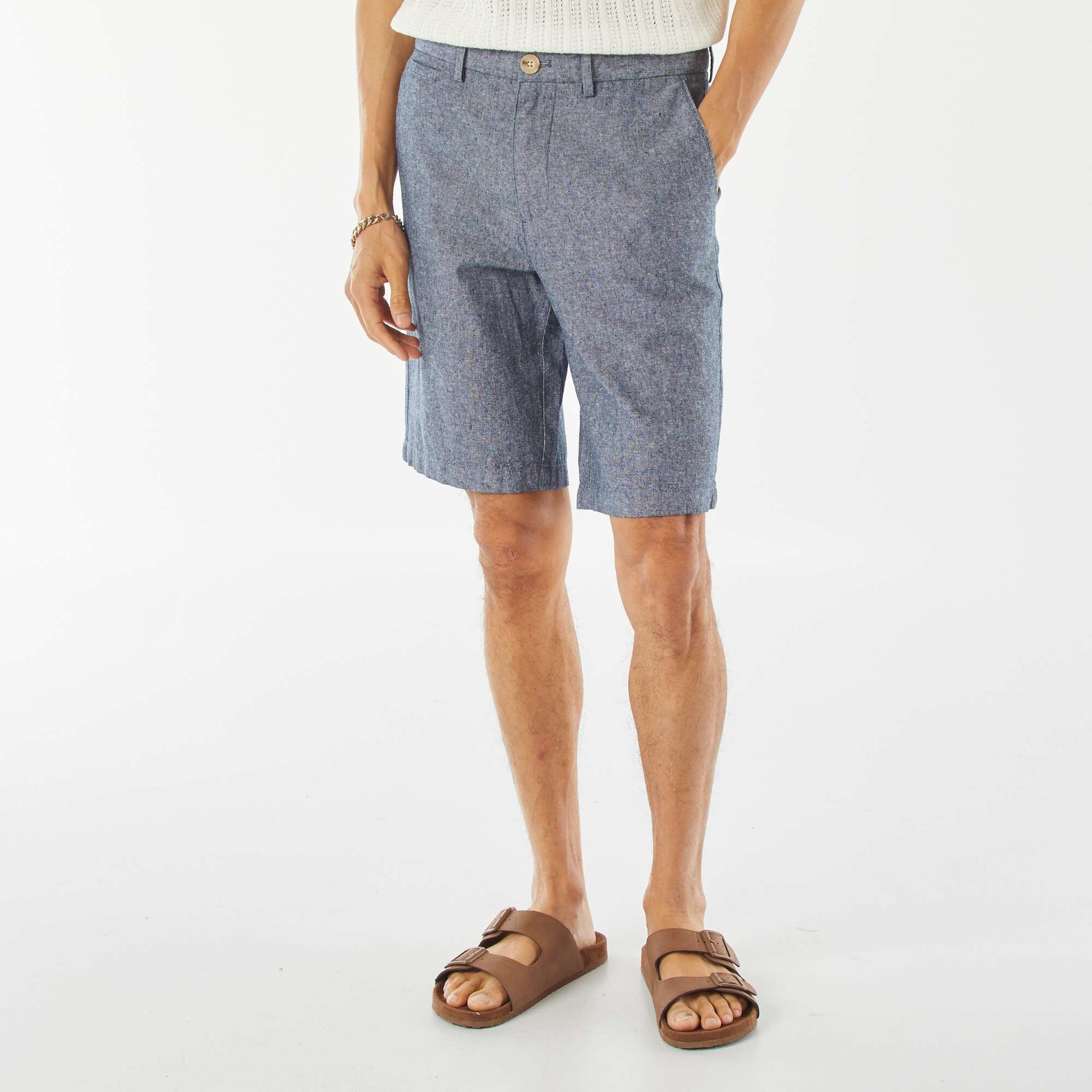 Bermuda chino en lin mélangé BLEU