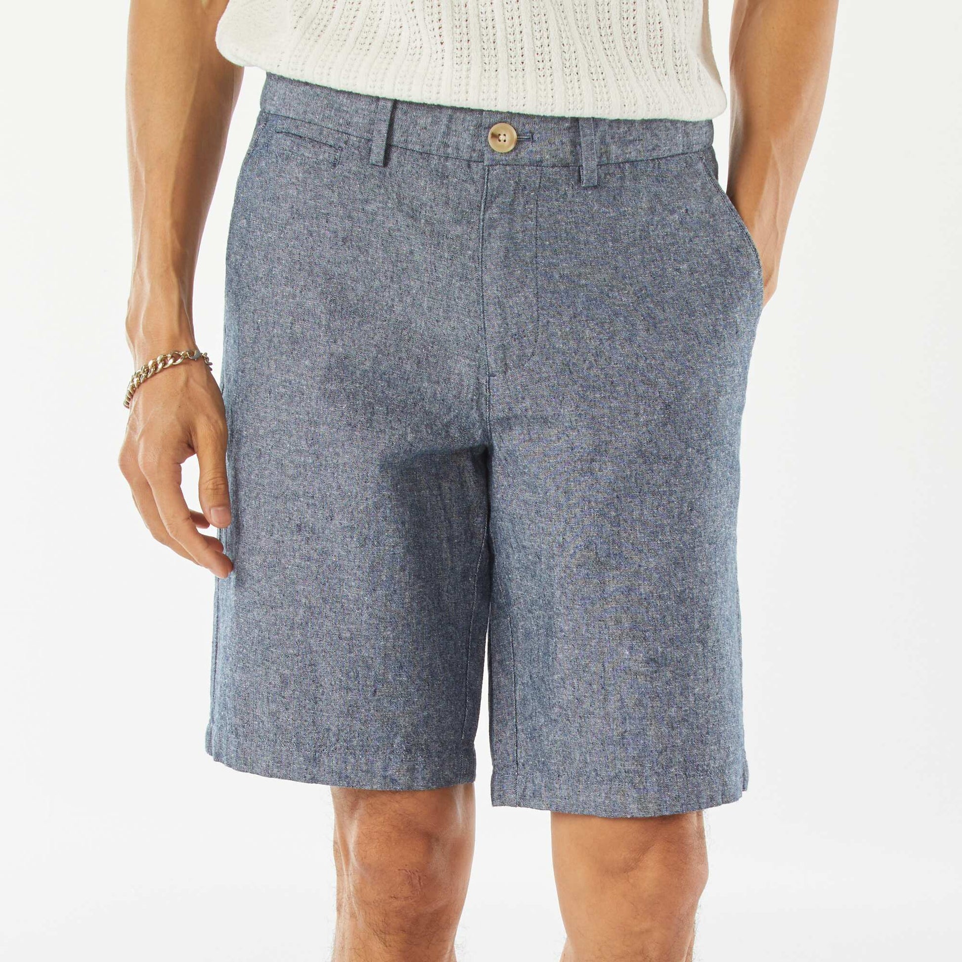 Bermuda chino en lin mélangé BLEU