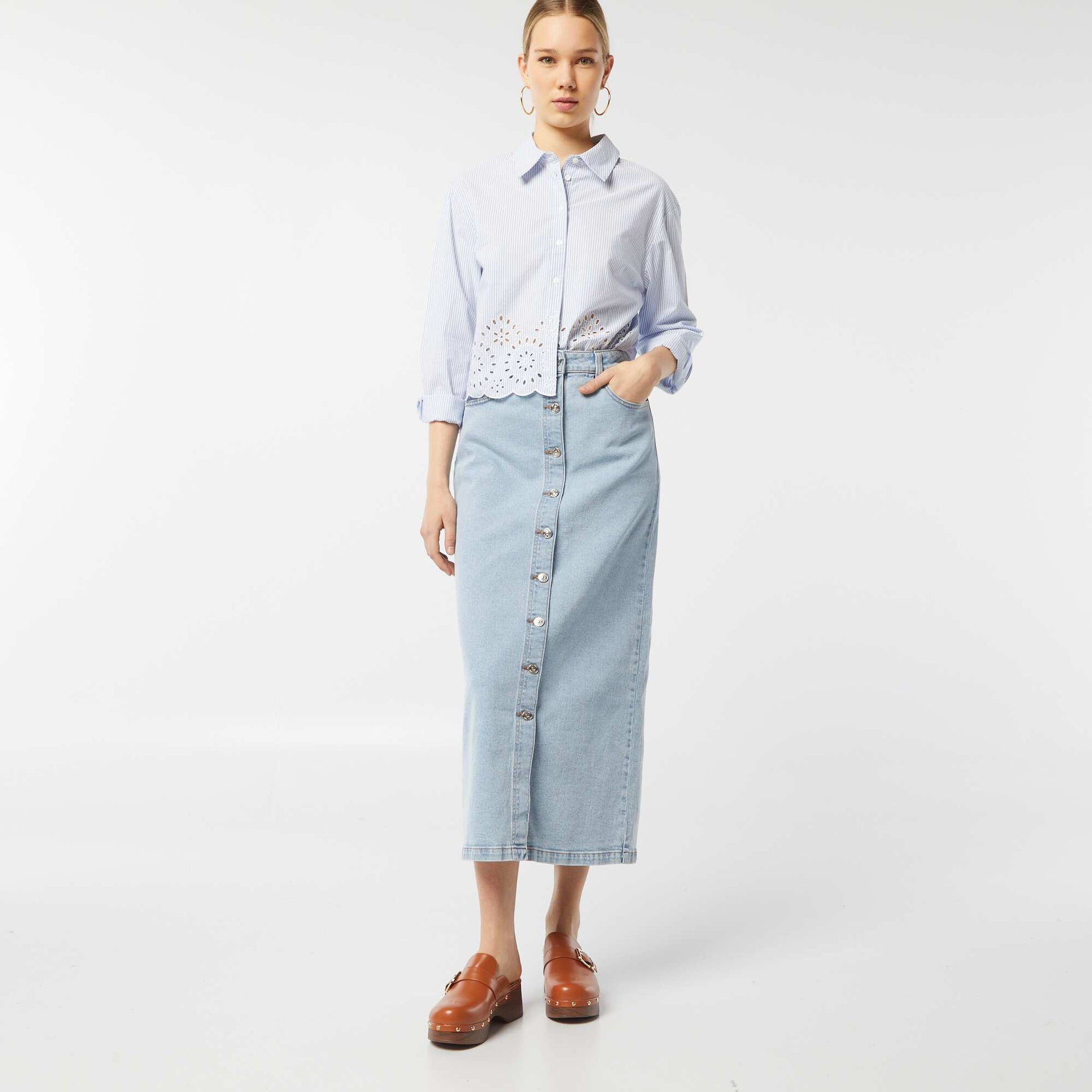 Jupe longue en jean BLEU