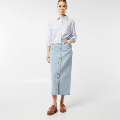 Jupe longue en jean BLEU