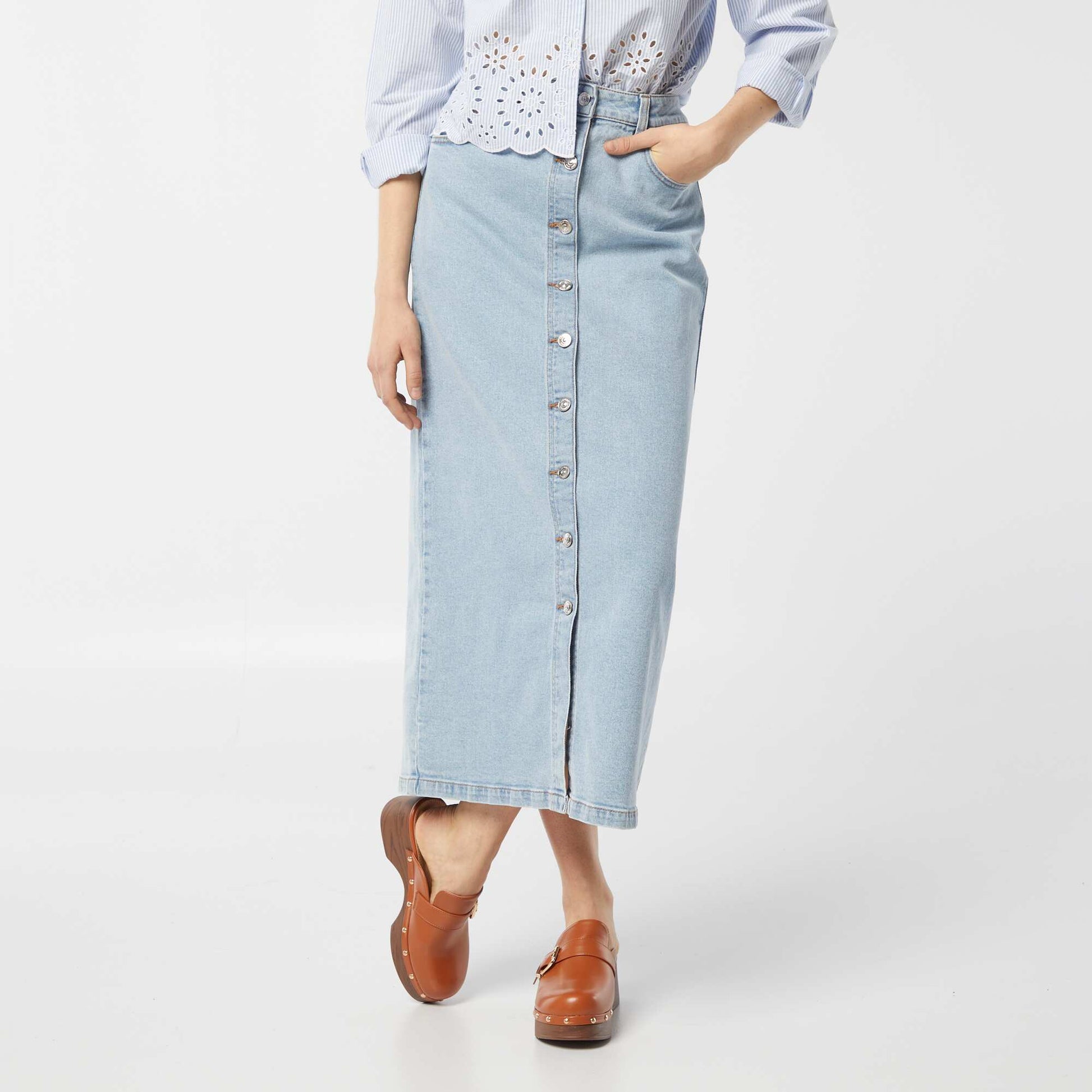 Jupe longue en jean BLEU