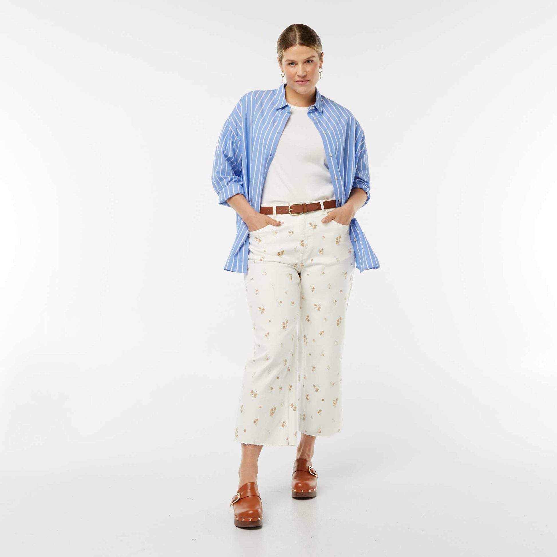 Jean wide leg cropped BLANC