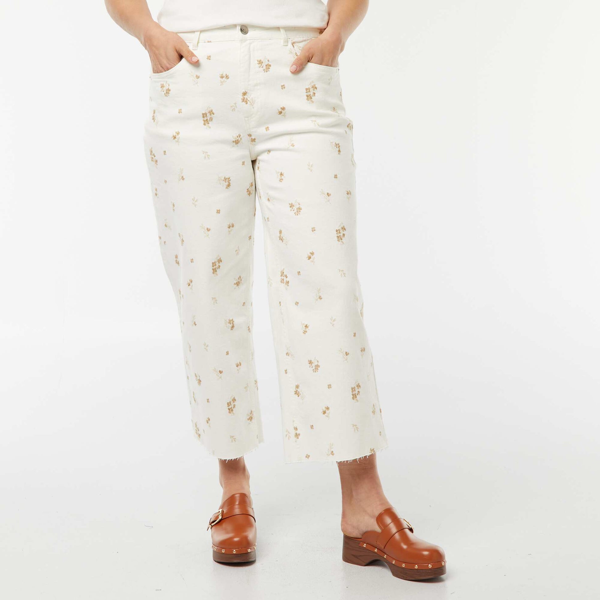 Jean wide leg cropped BLANC