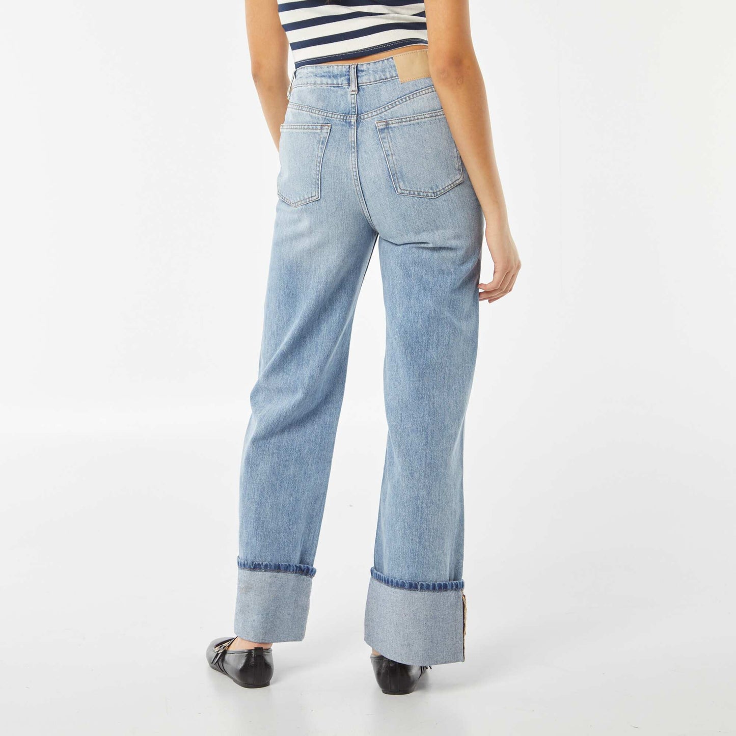 Pantalon wide leg avec large revers à la base BLEU