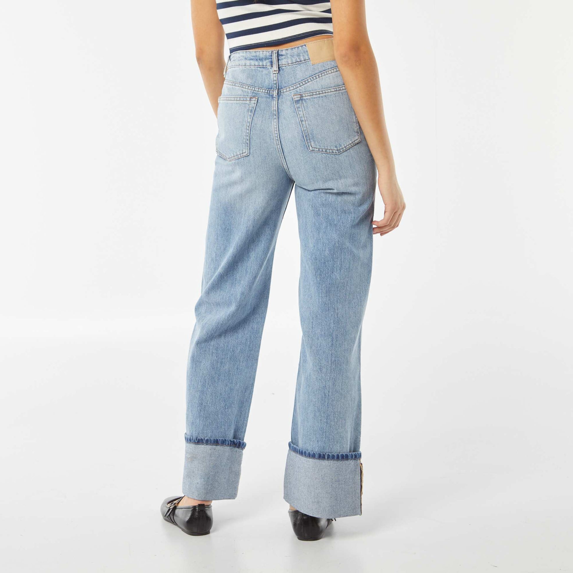 Pantalon wide leg avec large revers à la base BLEU