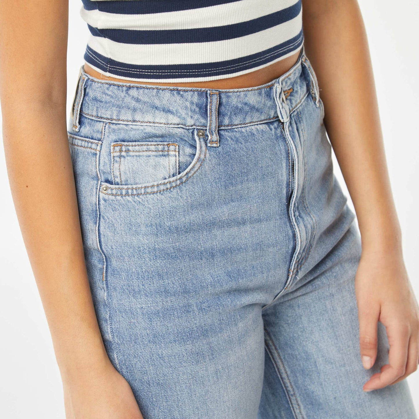 Pantalon wide leg avec large revers à la base BLEU
